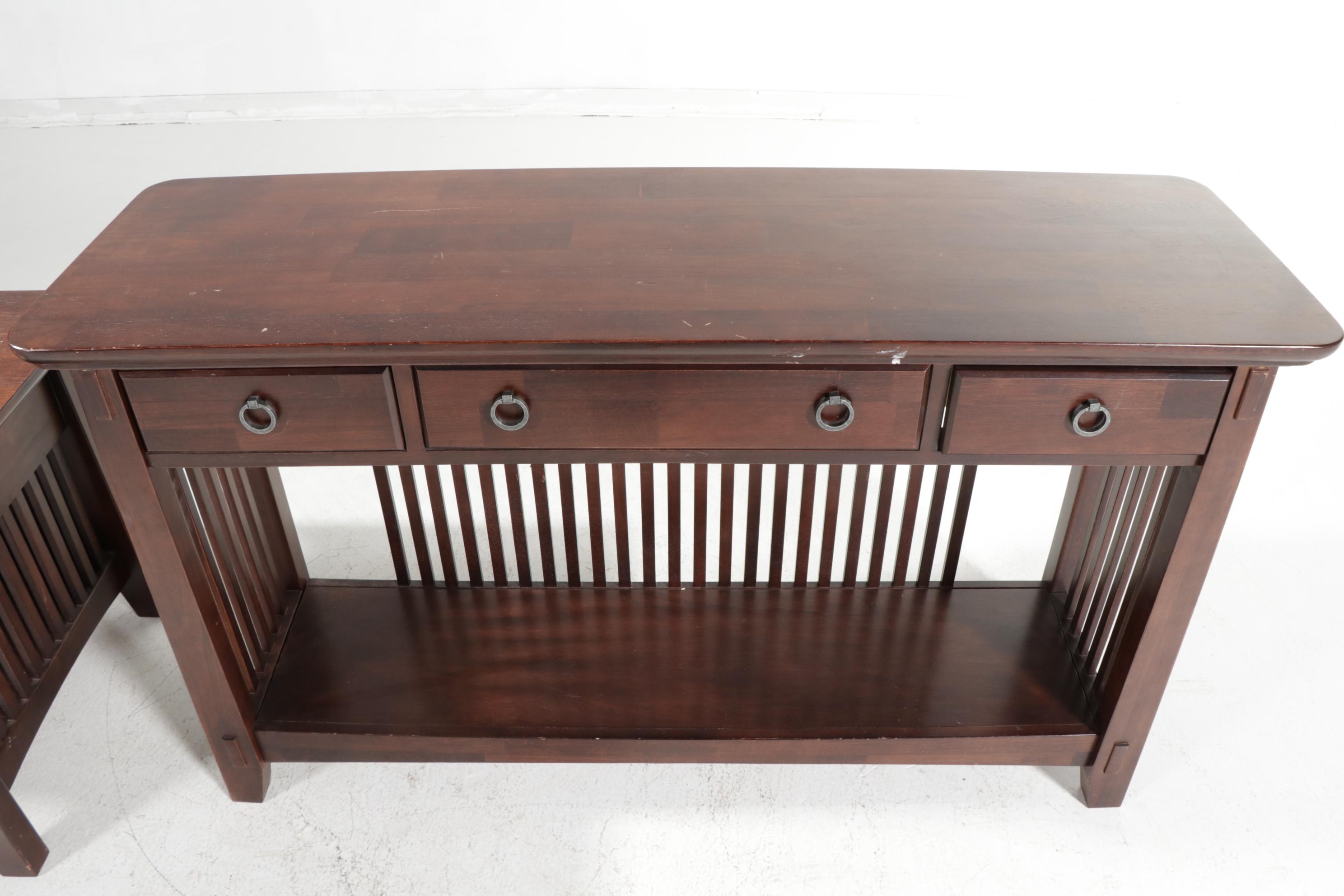 American Signature Arts & Crafts Style Wooden Sofa Table and End Table