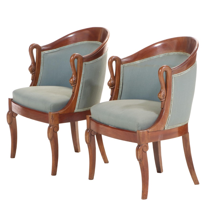 Pair of French Restauration Style Gondola-Back Armchairs, Mid-20th Century