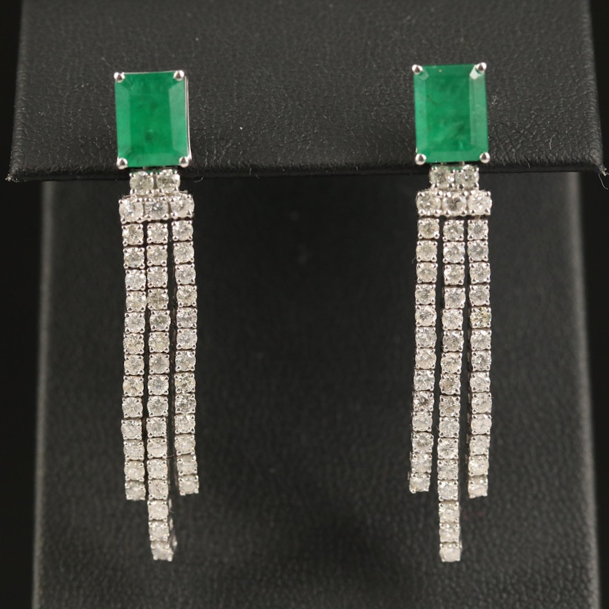 14K 2.93 CTW Emerald and 2.04 CTW Diamond Dangle Earrings