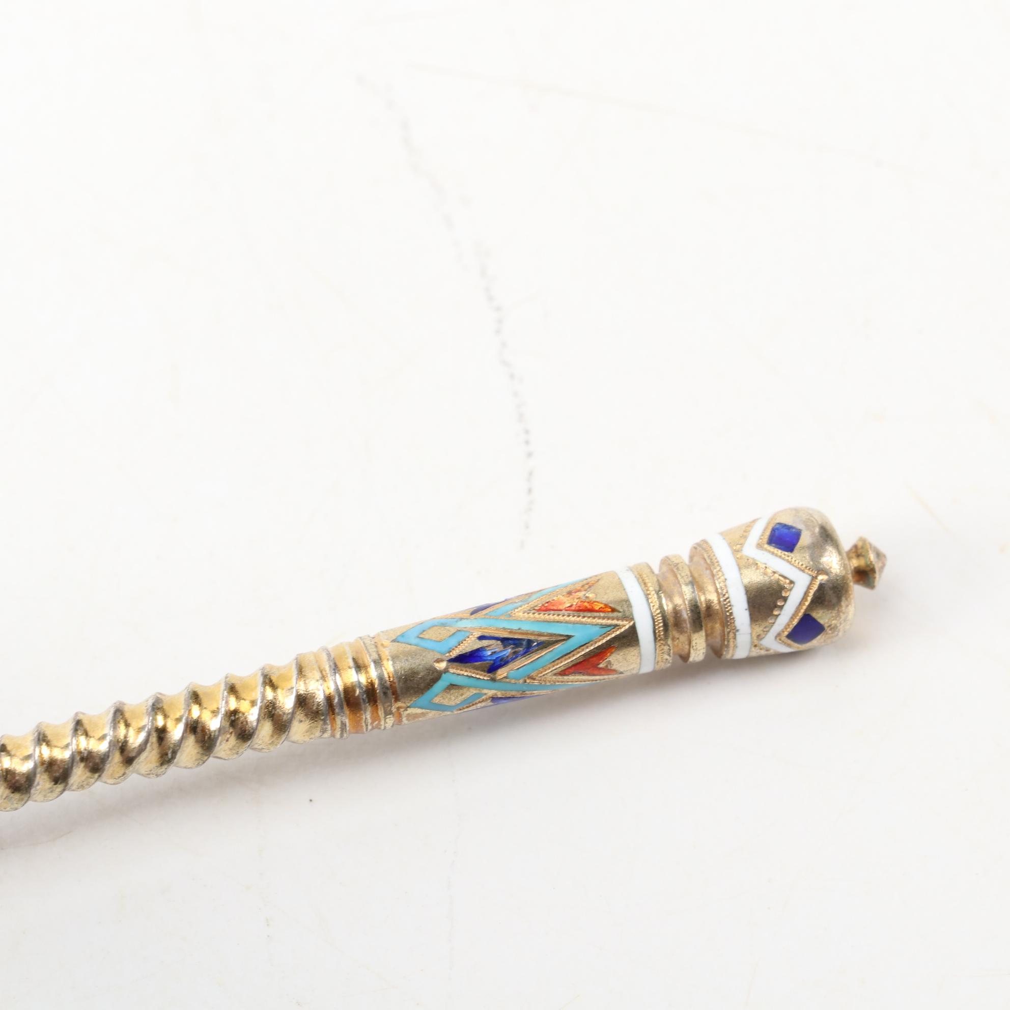 Russian Imperial Champlevé Pan-Slavic Enamel 916 Silver Flatware, 1875