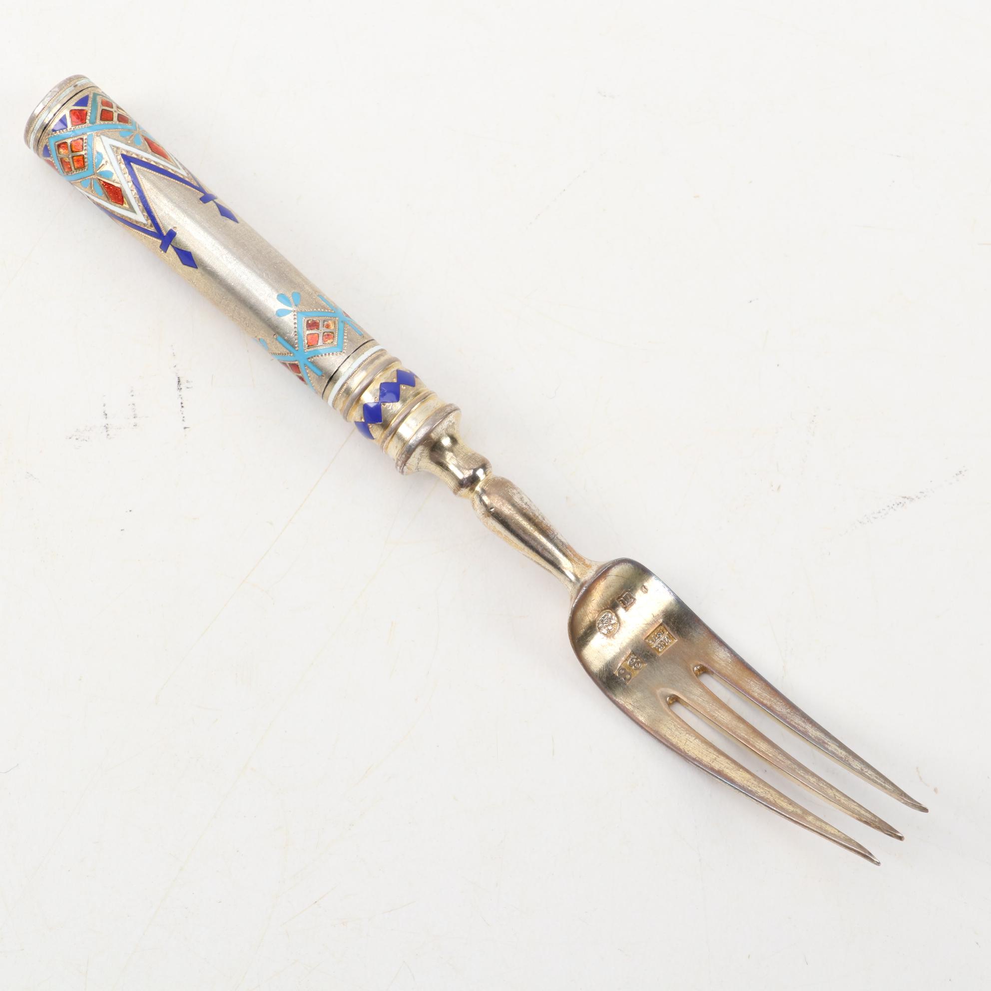 Russian Imperial Champlevé Pan-Slavic Enamel 916 Silver Flatware, 1875