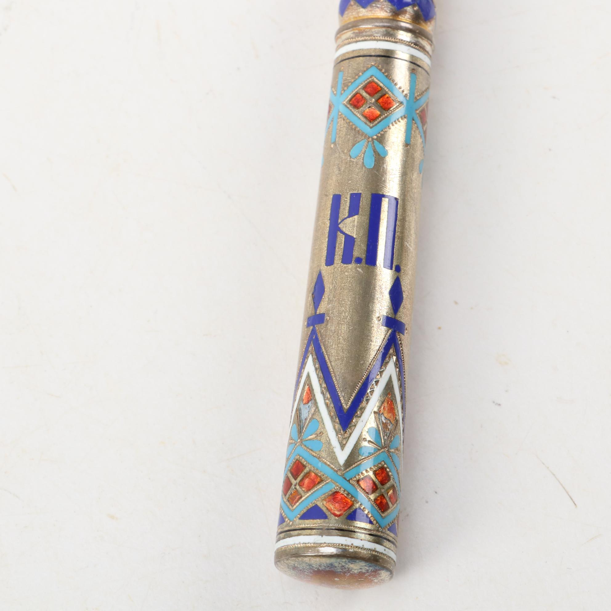 Russian Imperial Champlevé Pan-Slavic Enamel 916 Silver Flatware, 1875