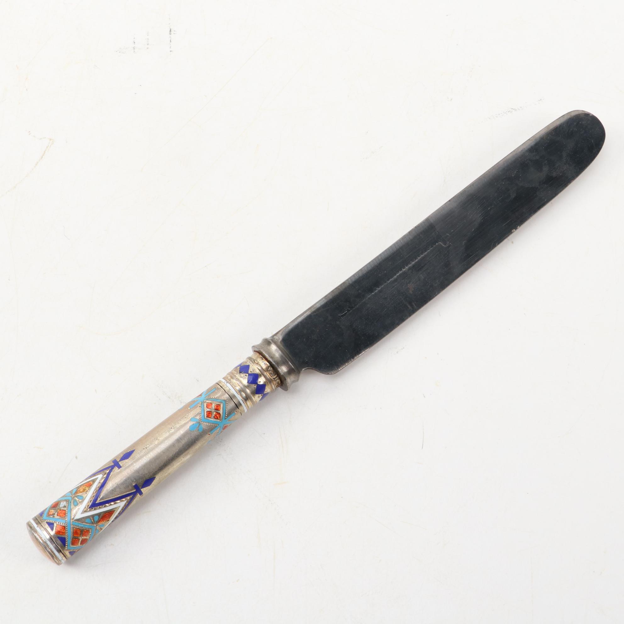 Russian Imperial Champlevé Pan-Slavic Enamel 916 Silver Flatware, 1875