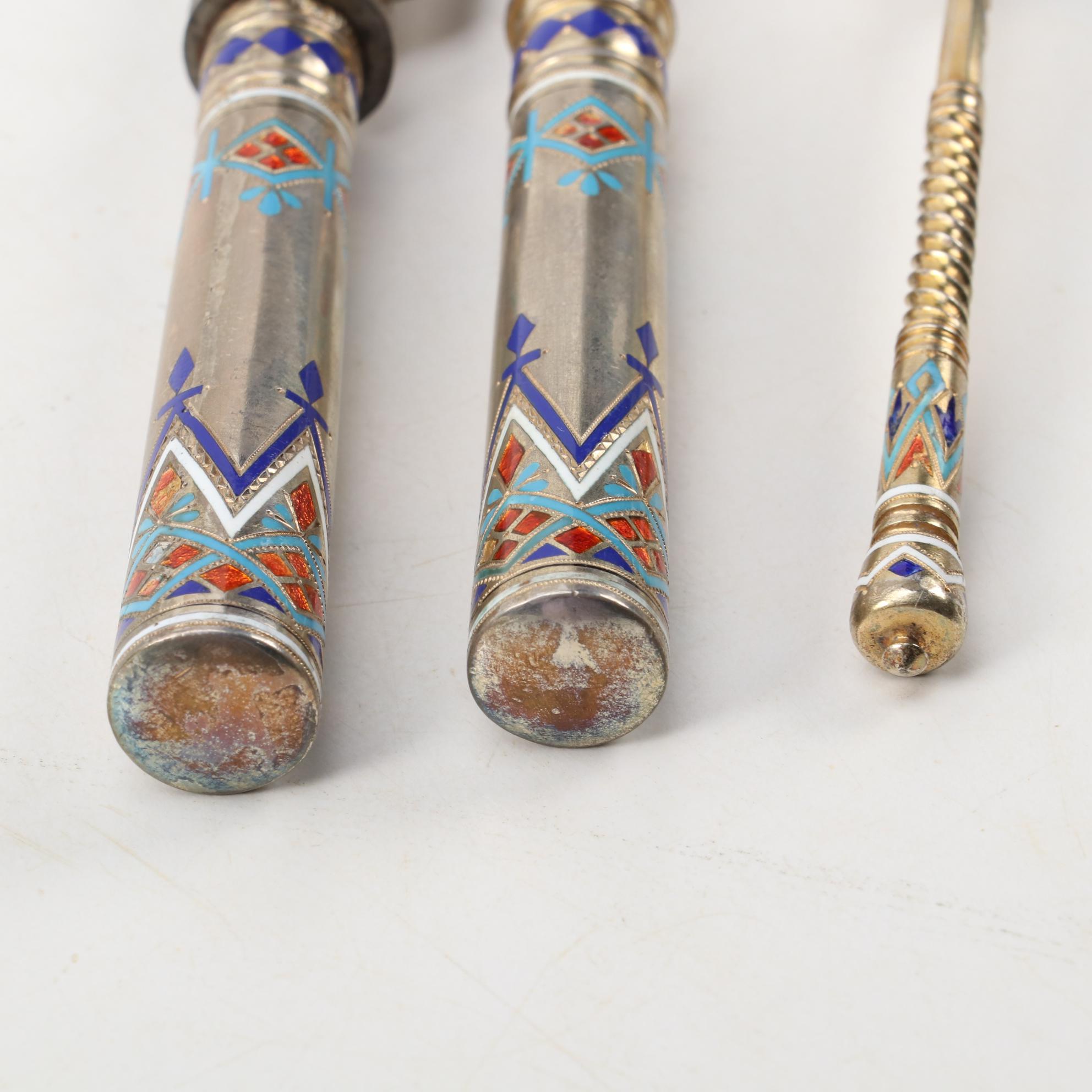 Russian Imperial Champlevé Pan-Slavic Enamel 916 Silver Flatware, 1875