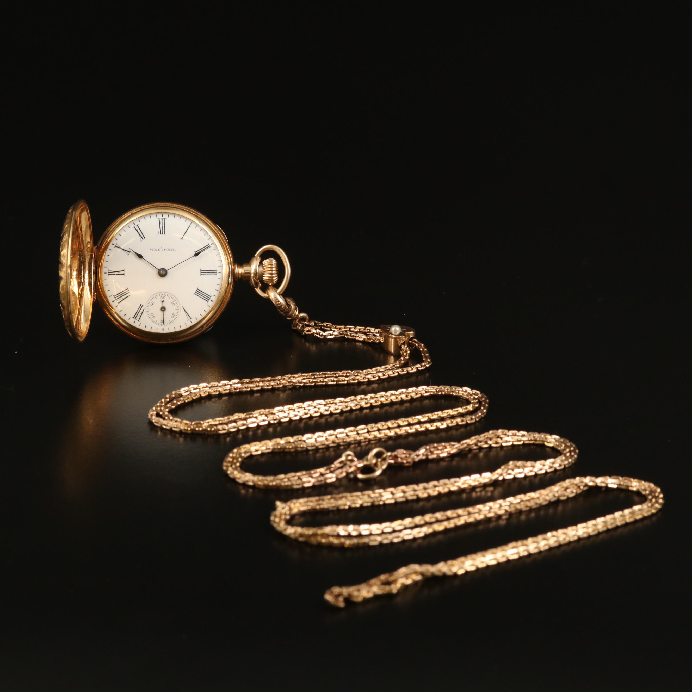 1903 14K Waltham Pocket Watch with Gold Filled Fob Chain