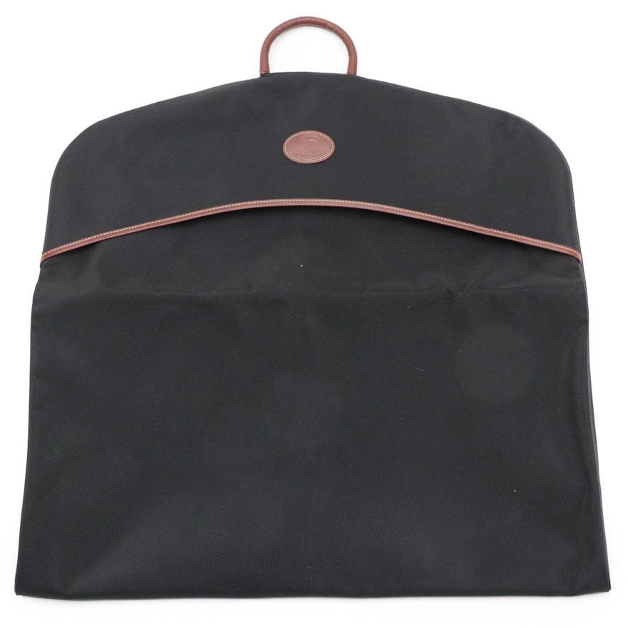 Longchamp Black Canvas Garment Bag with Leather Trim