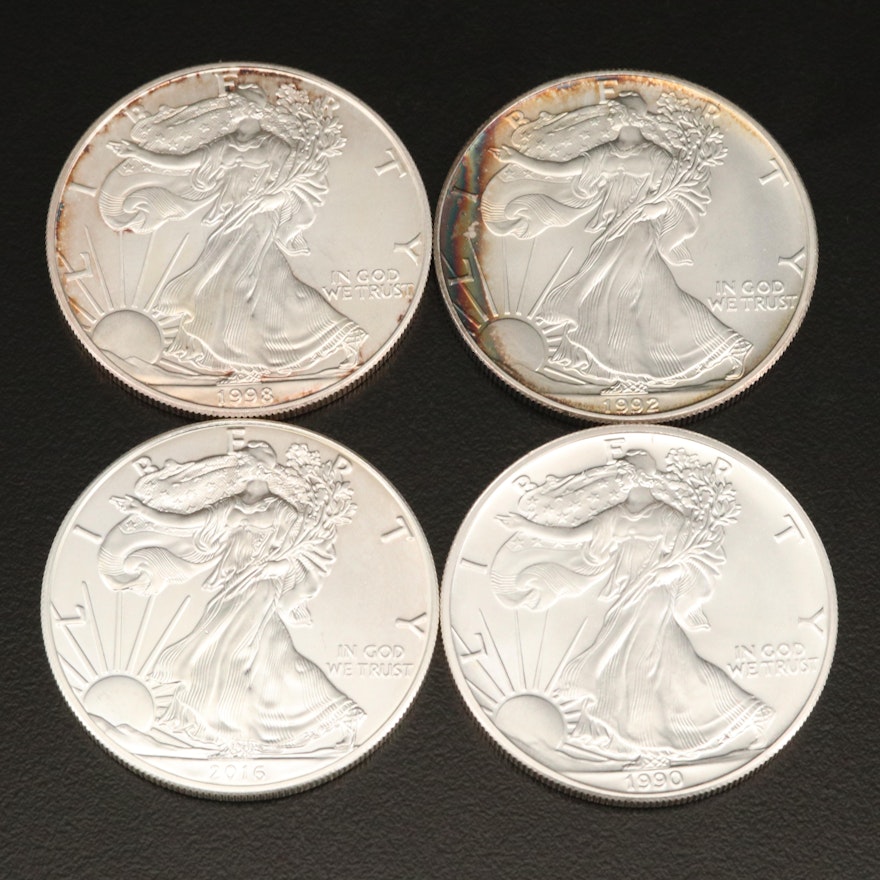 Four .999 Fine American Silver Eagle Coins