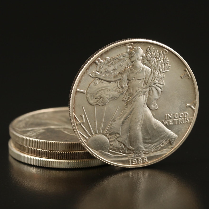 Four $1 American Silver Eagle Bullion Coins