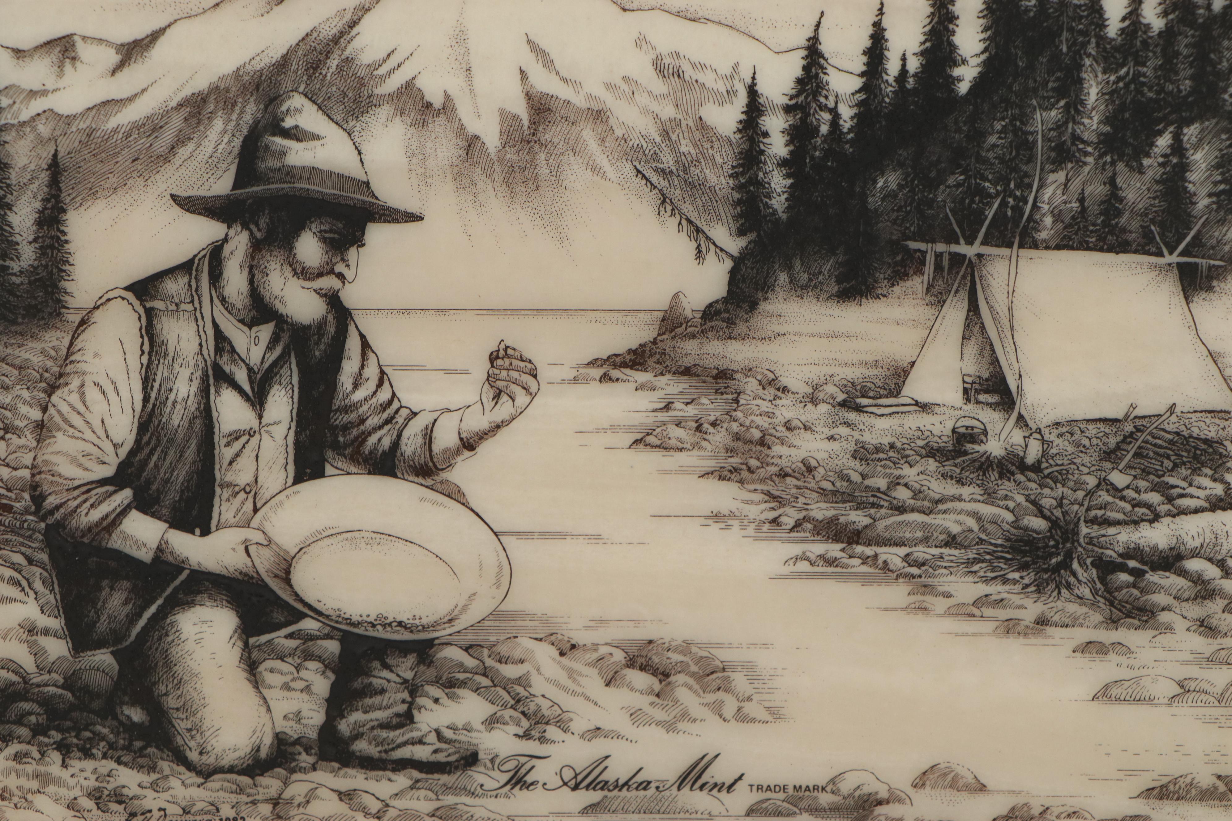 Bill Devine Etchings of Moose and "The Alaska Mint," 1982