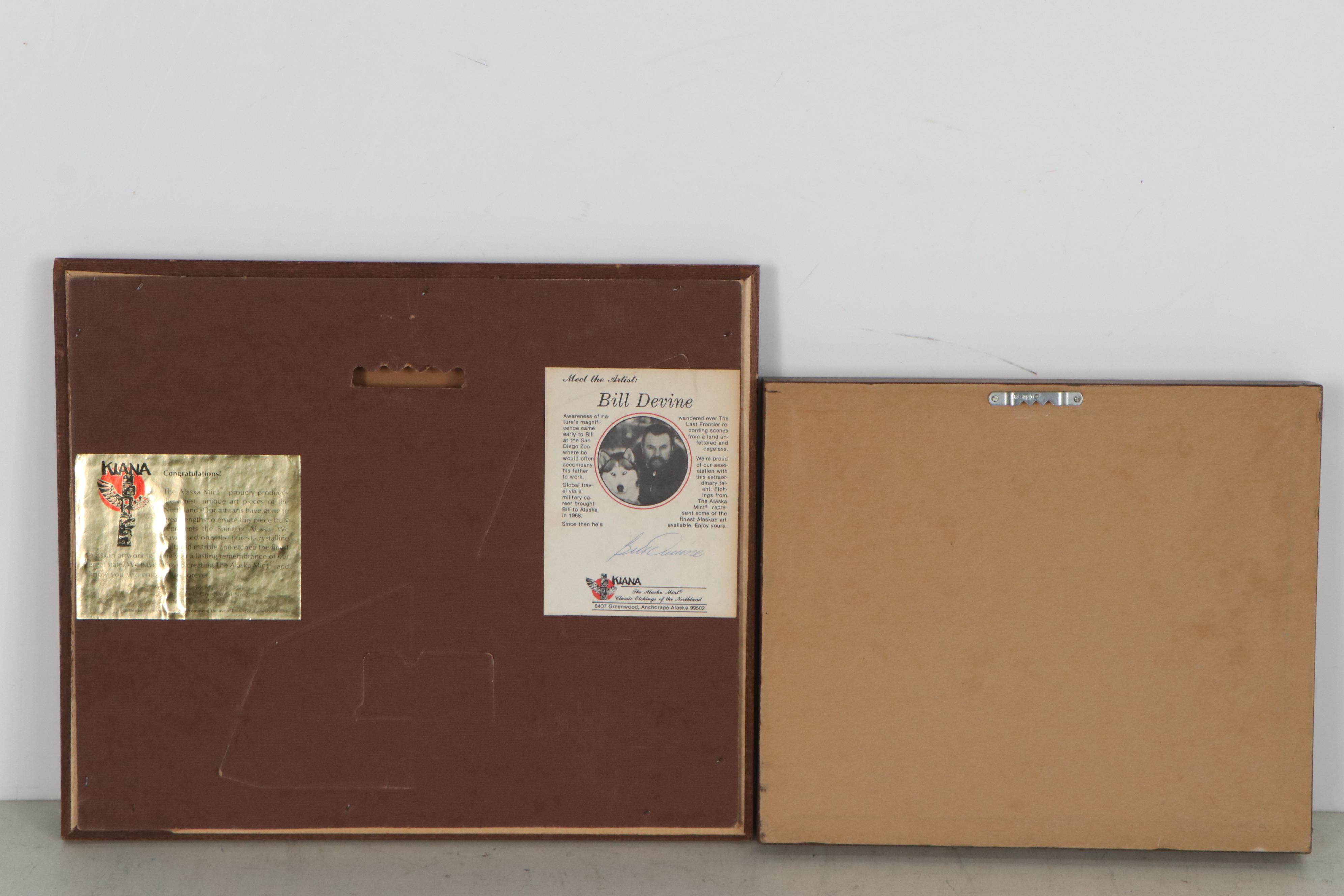 Bill Devine Etchings of Moose and "The Alaska Mint," 1982