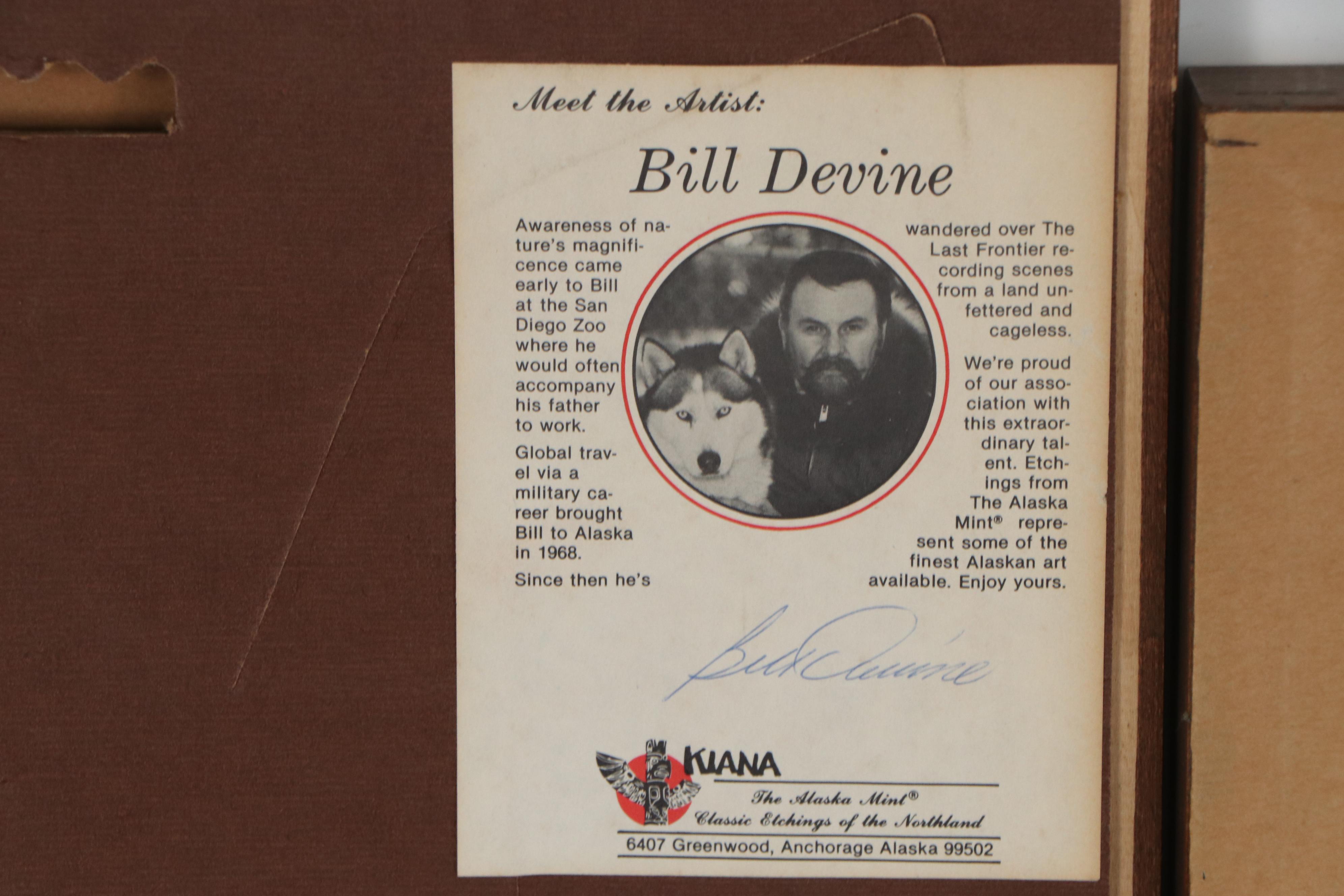 Bill Devine Etchings of Moose and "The Alaska Mint," 1982