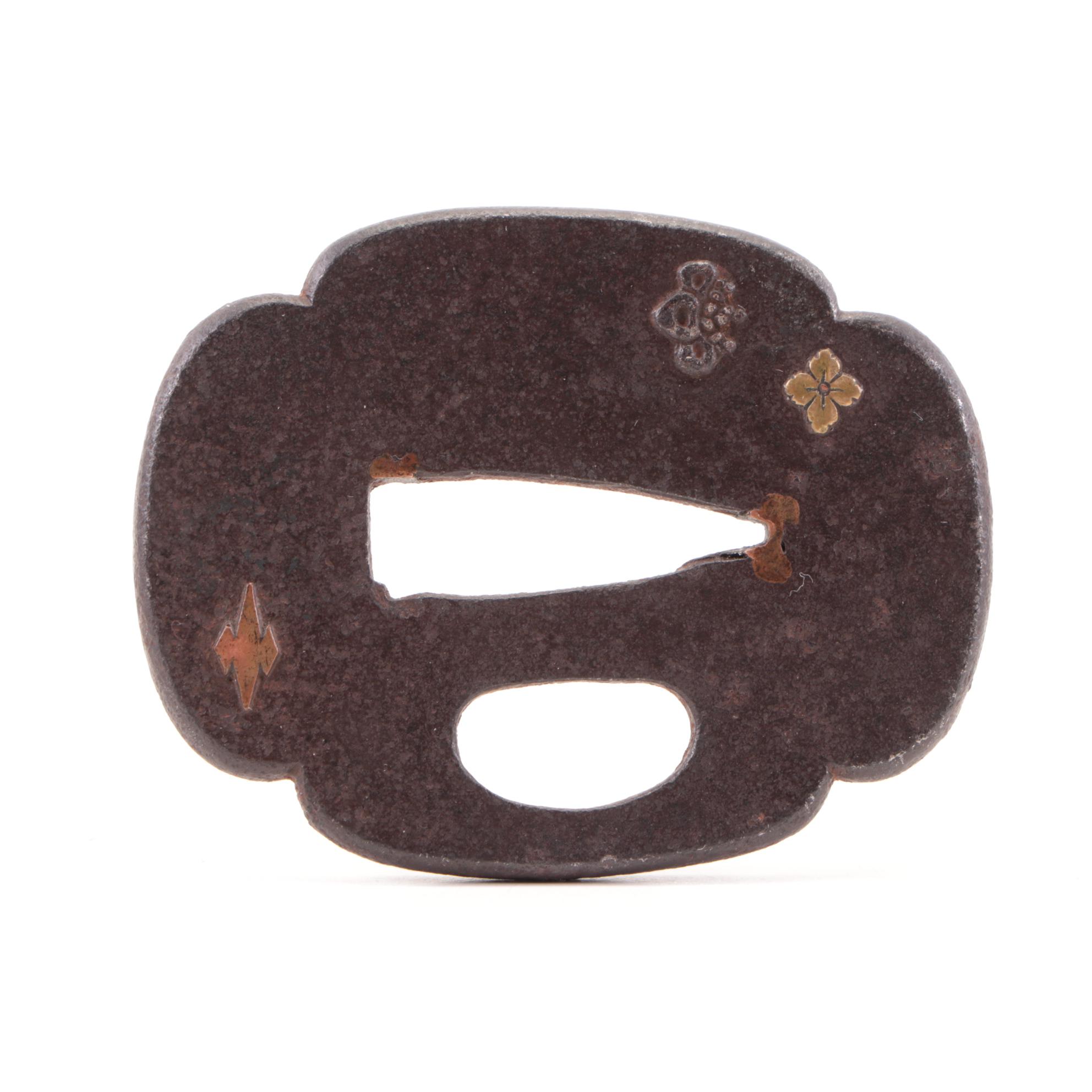 Japanese High-Relief Inlay Tsuba Sword Guard, 20th Century