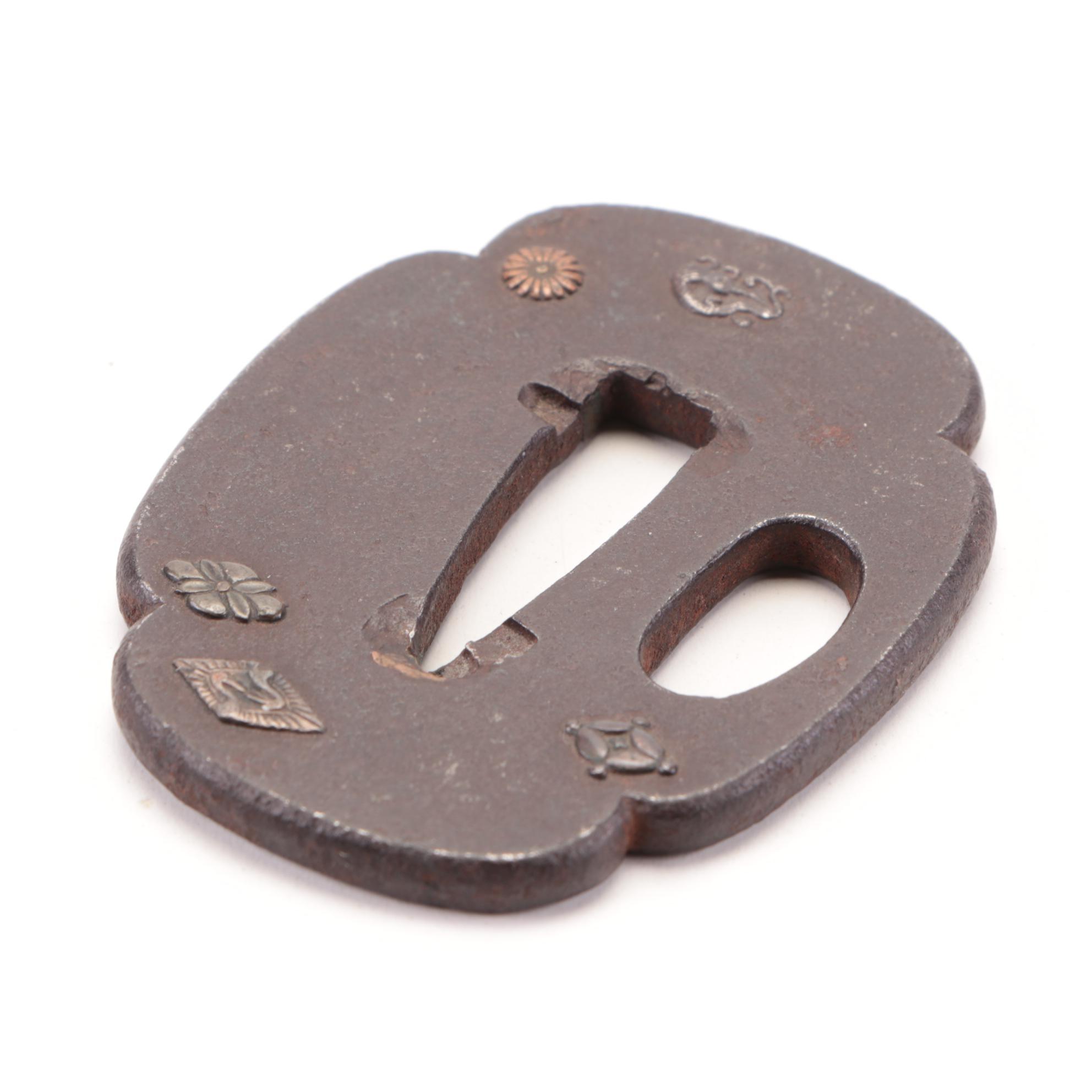 Japanese High-Relief Inlay Tsuba Sword Guard, 20th Century