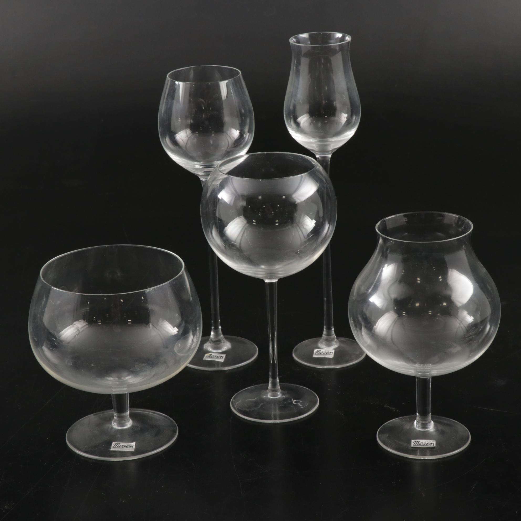 Czechoslovakian Moser "Moon Face" and Other Clear Glass Stemware, Mid-20th C.