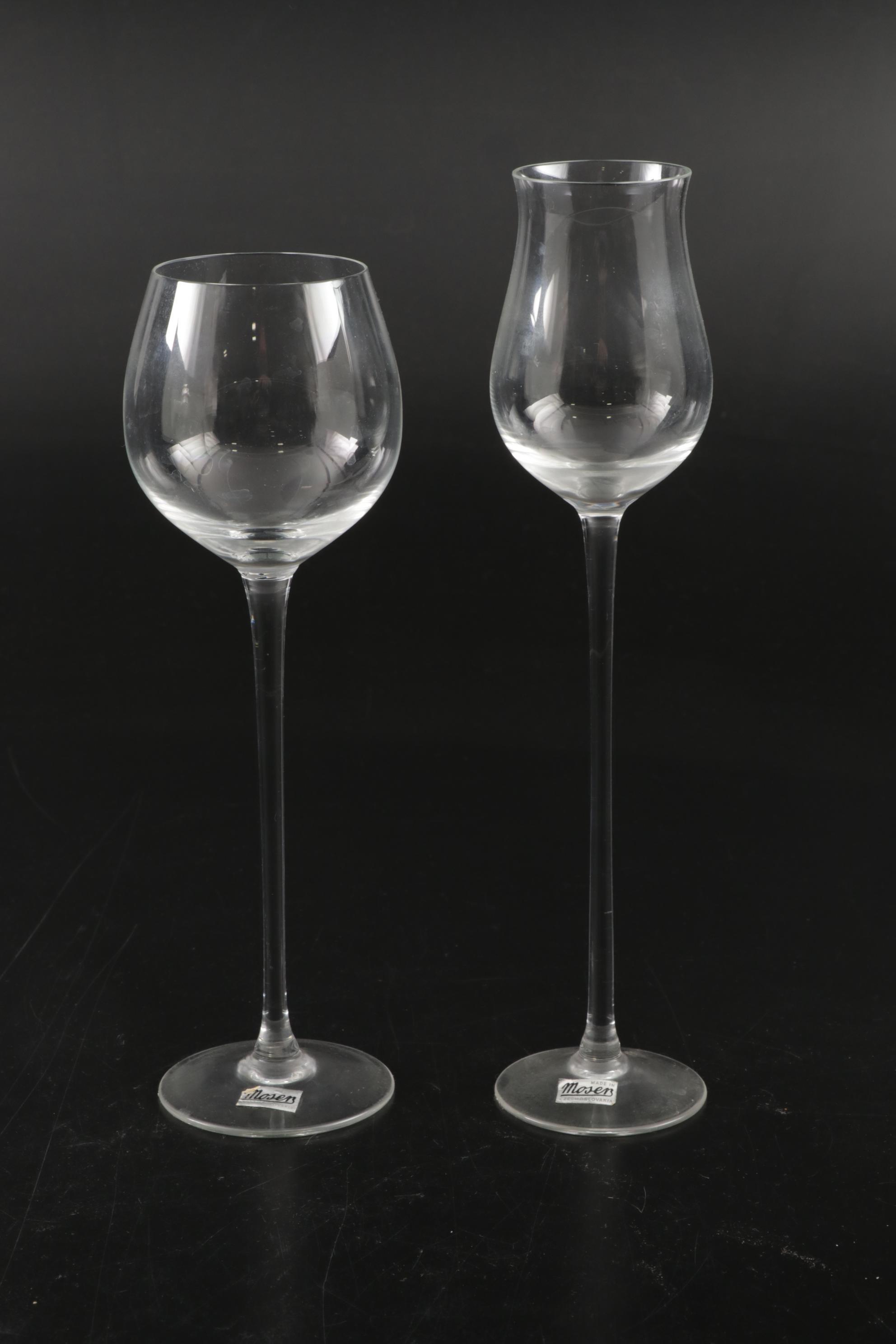 Czechoslovakian Moser "Moon Face" and Other Clear Glass Stemware, Mid-20th C.