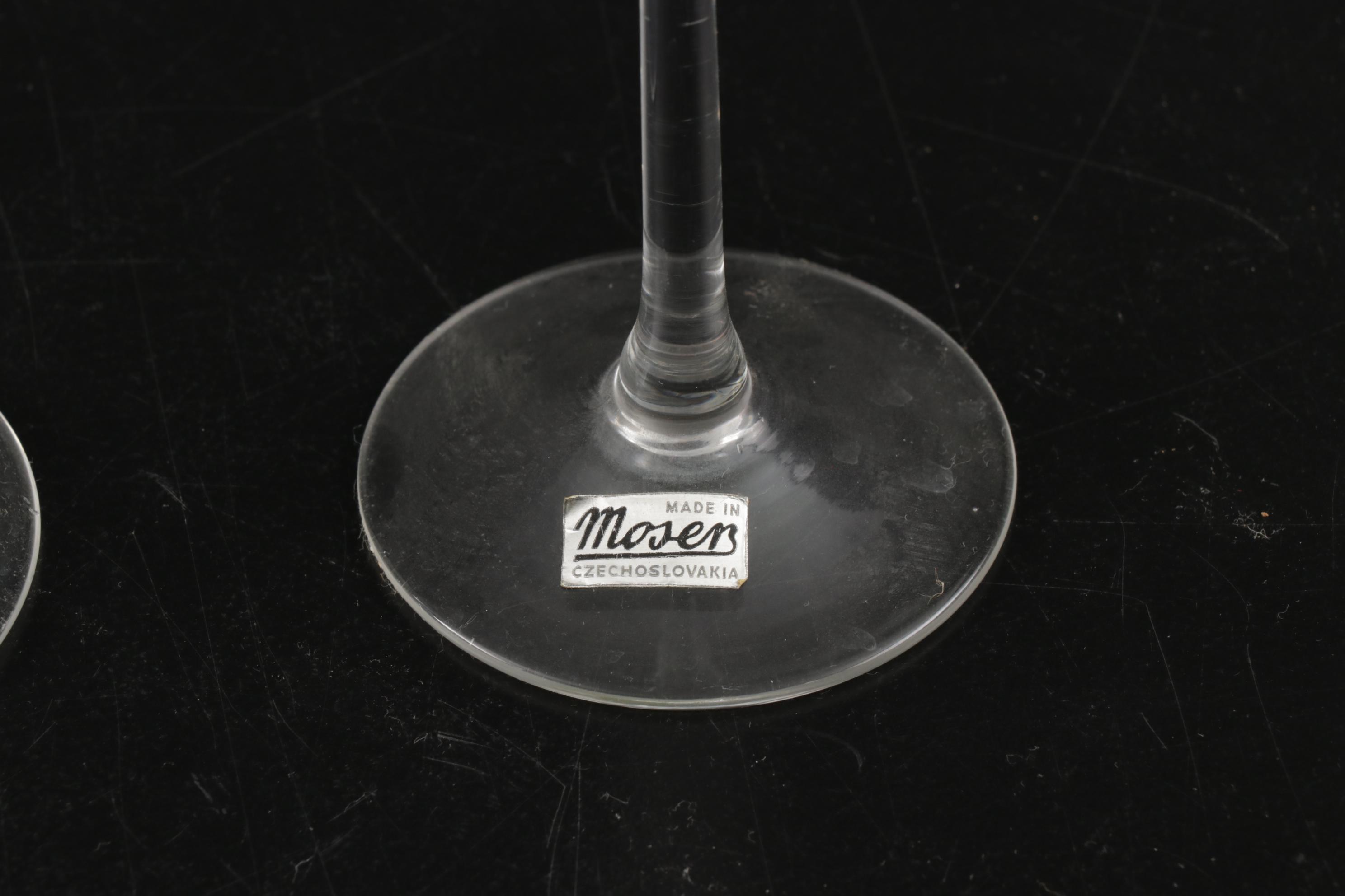 Czechoslovakian Moser "Moon Face" and Other Clear Glass Stemware, Mid-20th C.