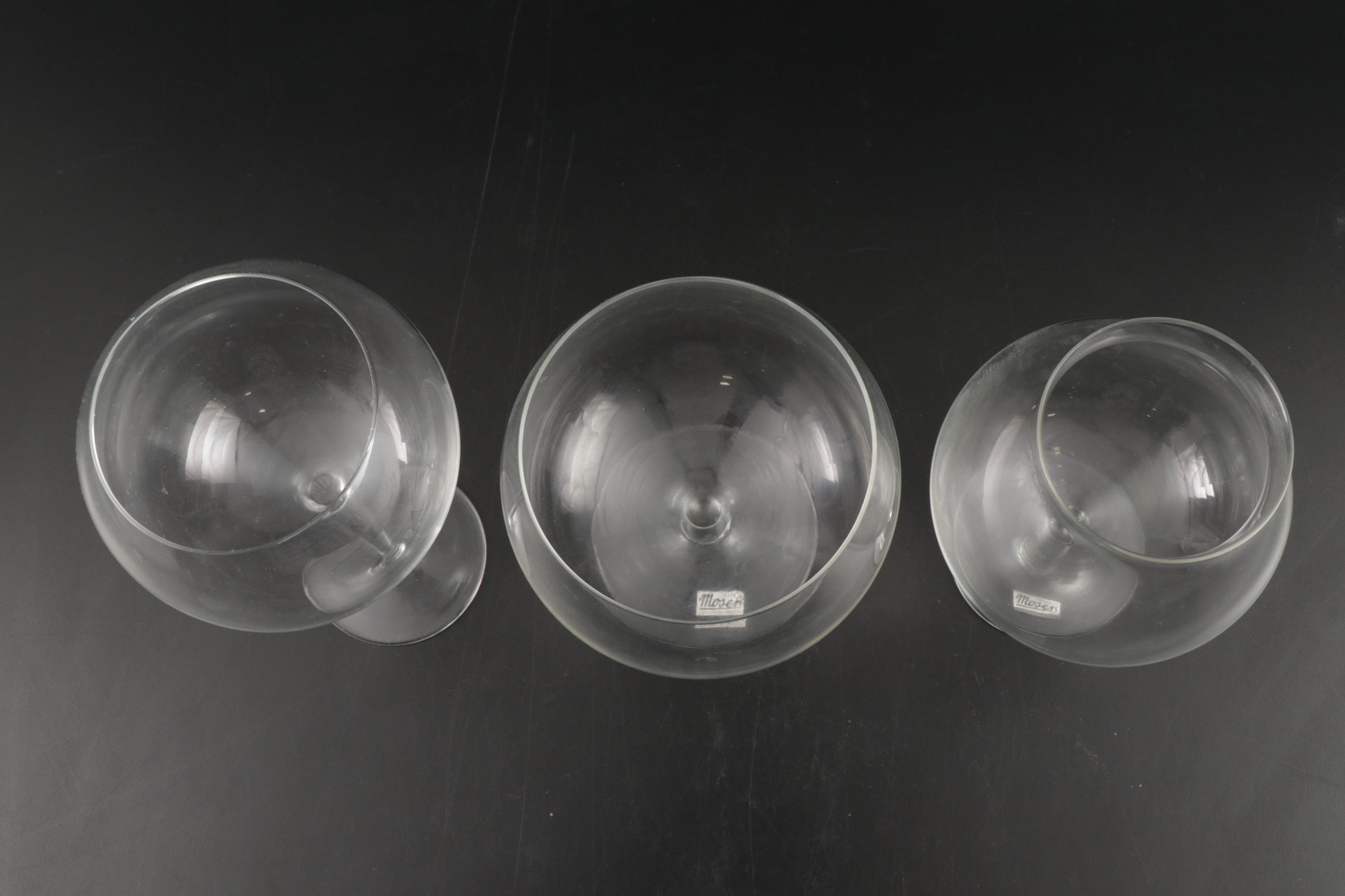 Czechoslovakian Moser "Moon Face" and Other Clear Glass Stemware, Mid-20th C.