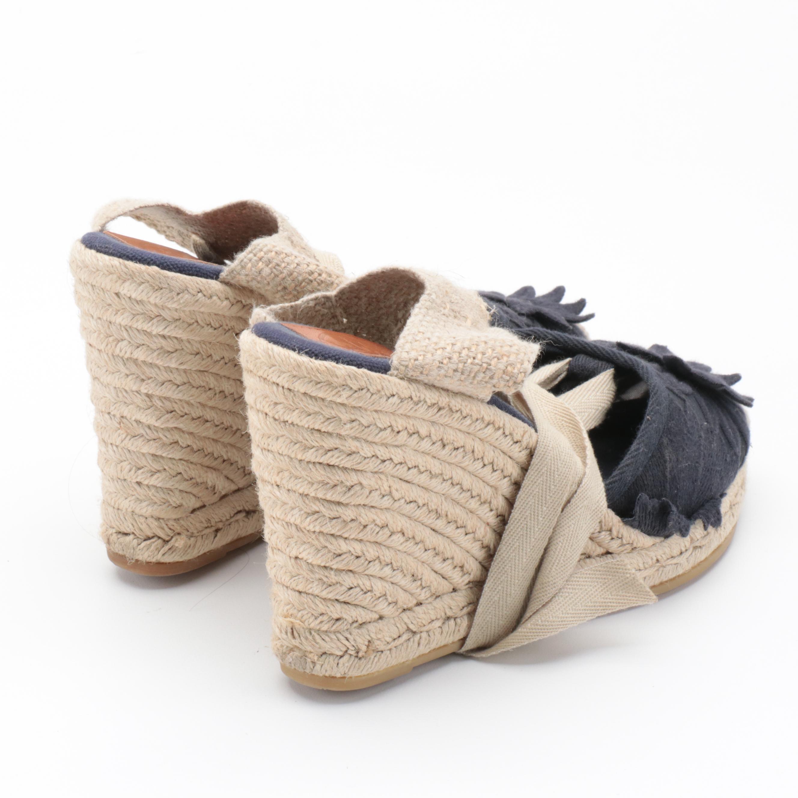 Tory Burch Miller Black Leather Sandals and Emil Espadrille Wedge Sandals