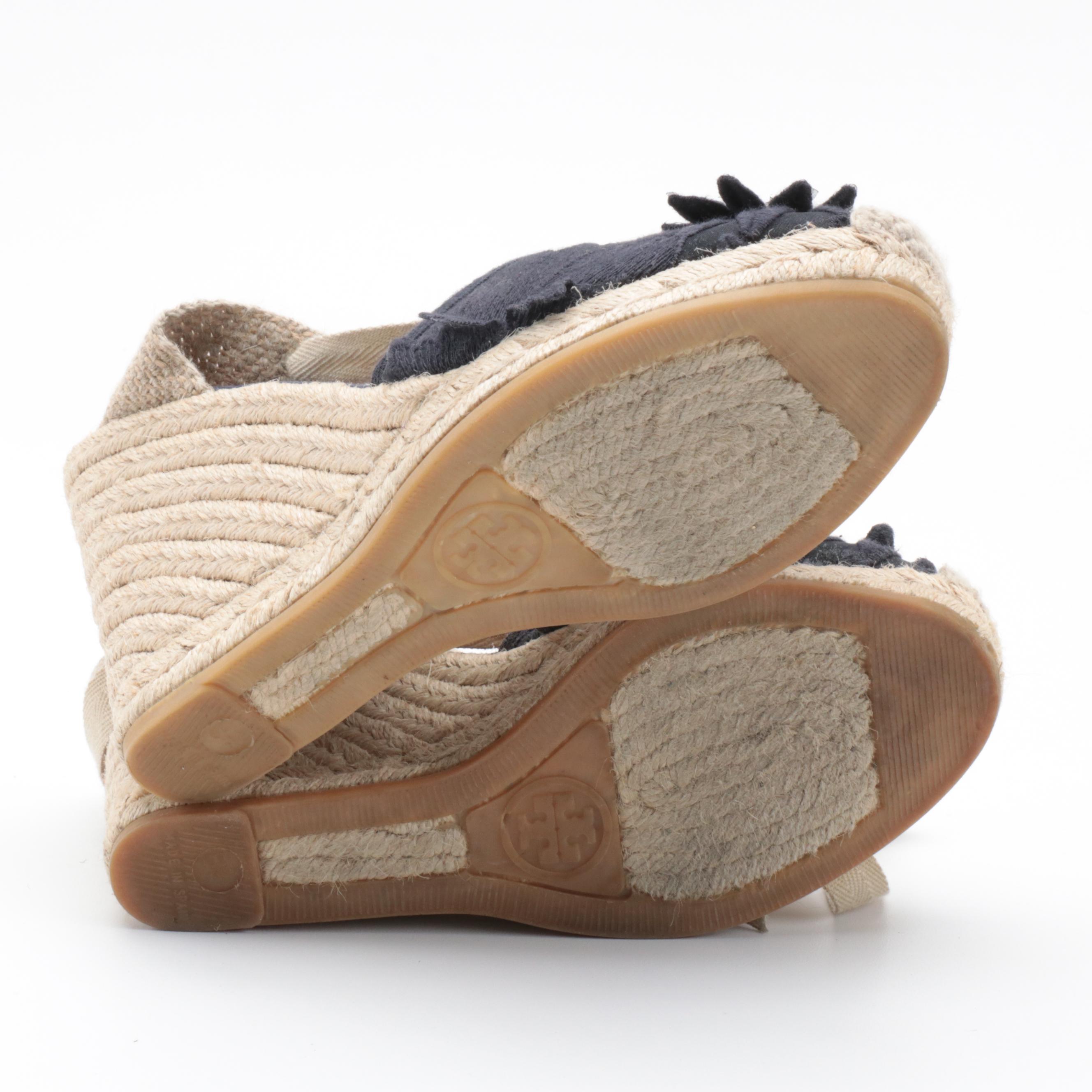 Tory Burch Miller Black Leather Sandals and Emil Espadrille Wedge Sandals