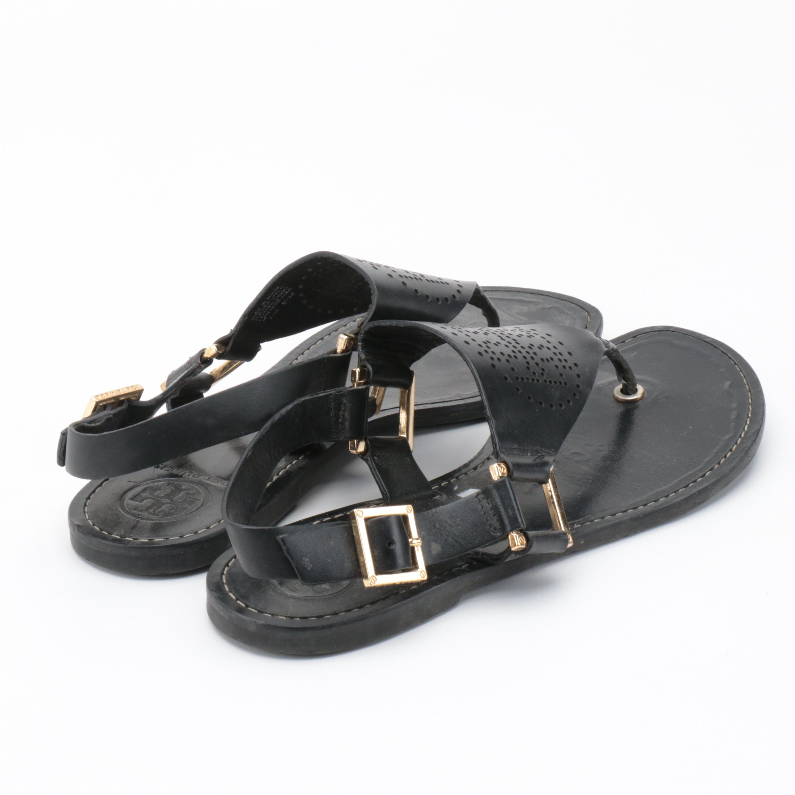 Tory Burch Miller Black Leather Sandals and Emil Espadrille Wedge Sandals