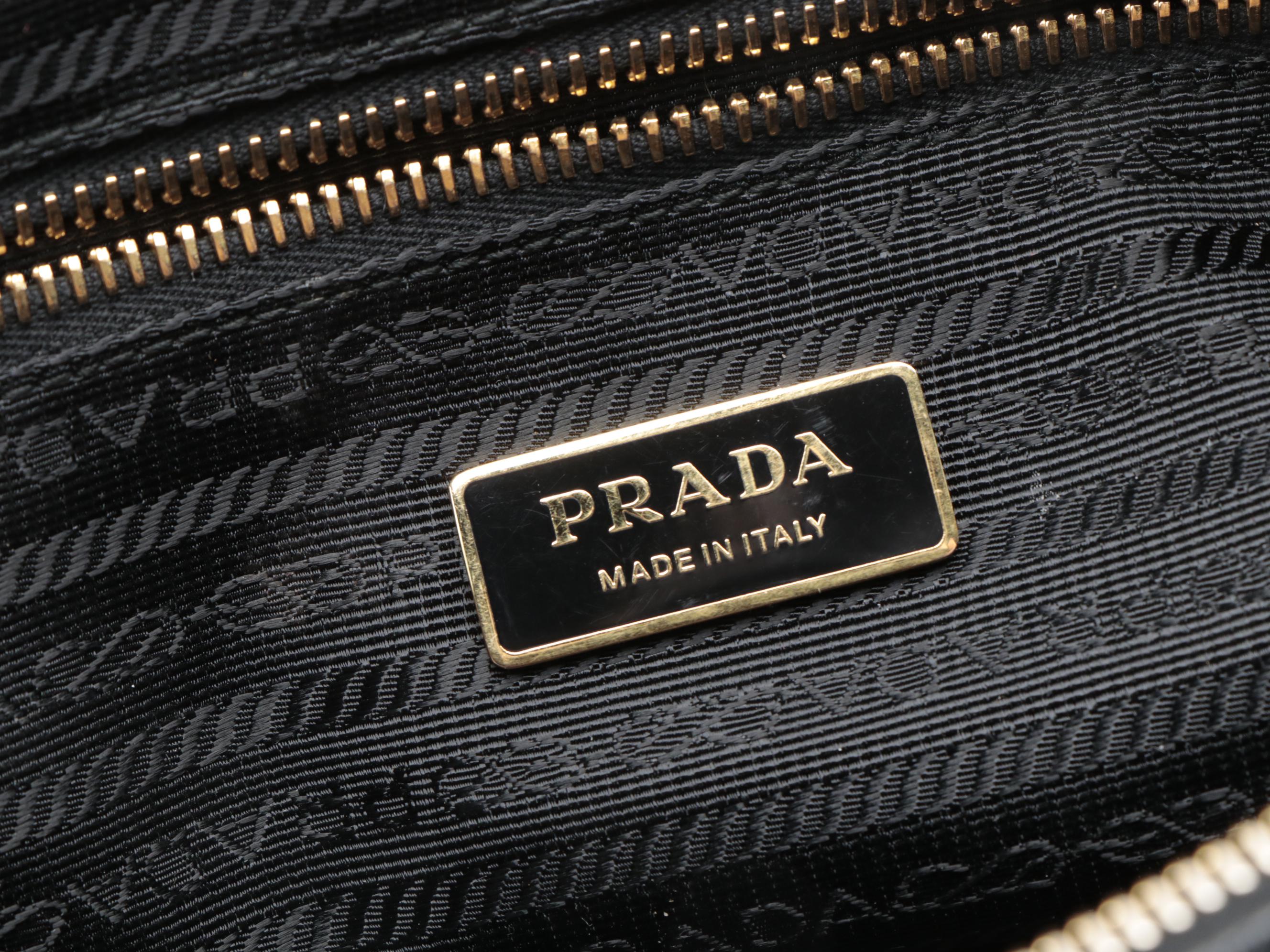 Prada Front Zip Shoulder Bag in Black Tessuto Nylon and Leather