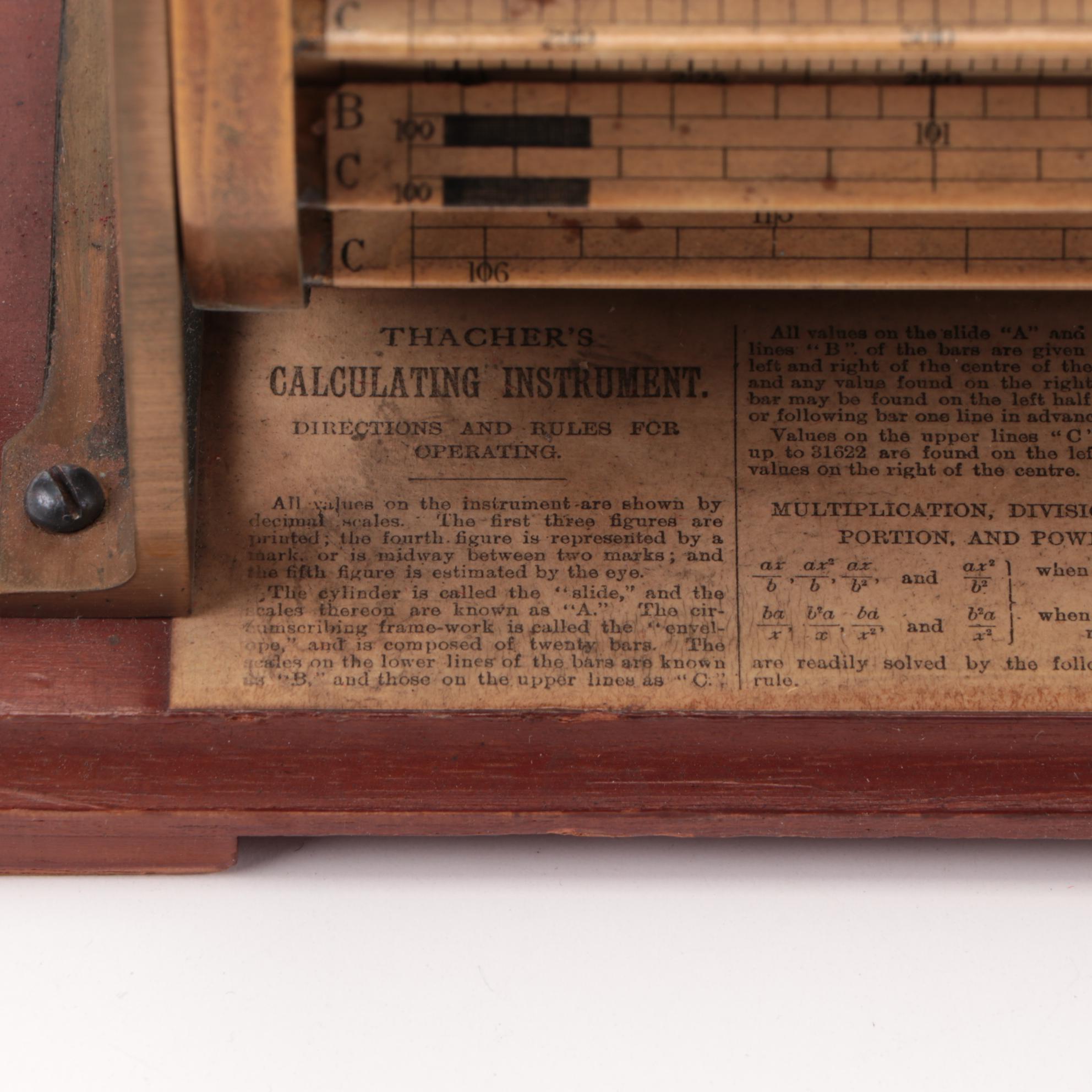 Thacher's Cylindrical Slide Rule Calculating Instrument with Case and Booklet