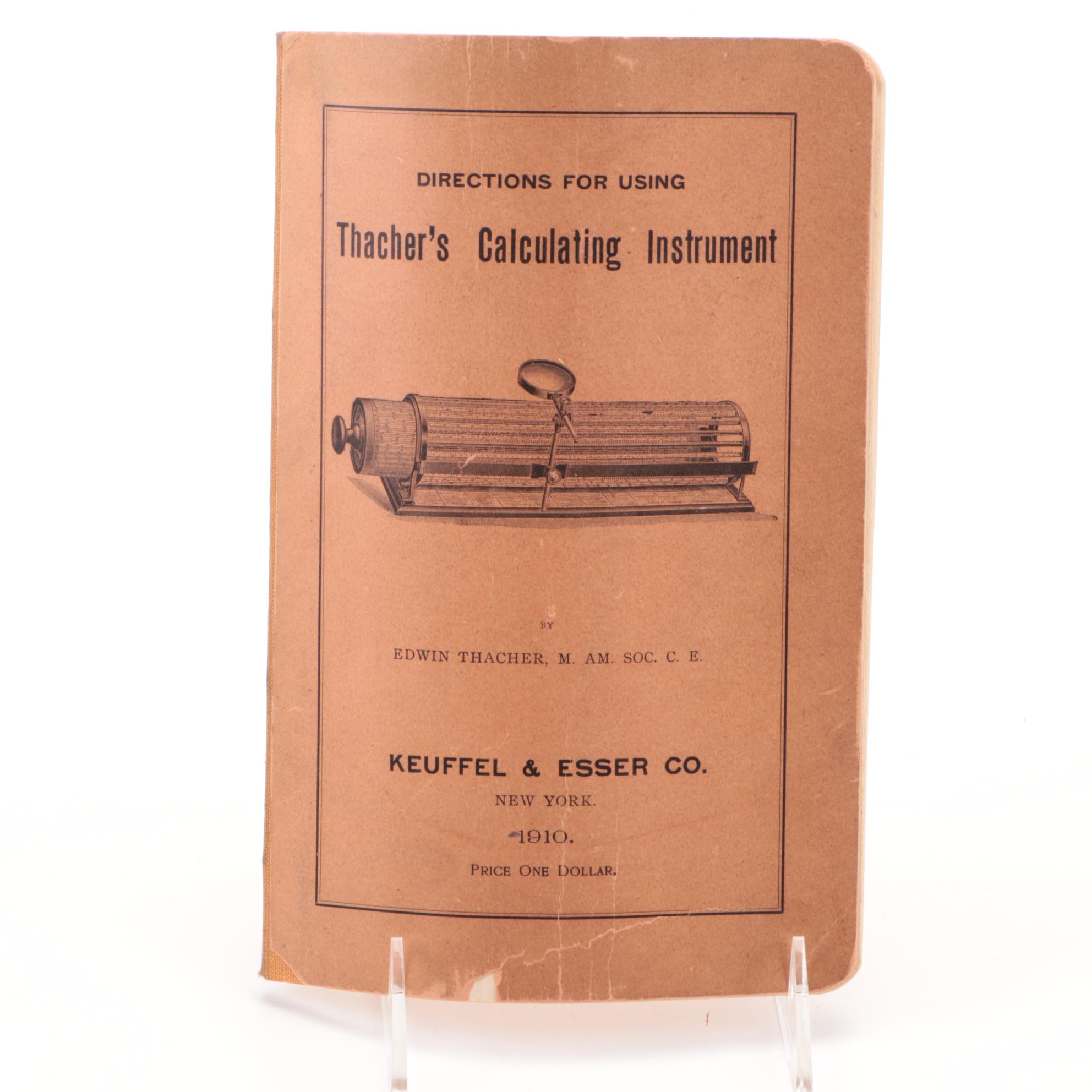 Thacher's Cylindrical Slide Rule Calculating Instrument with Case and Booklet