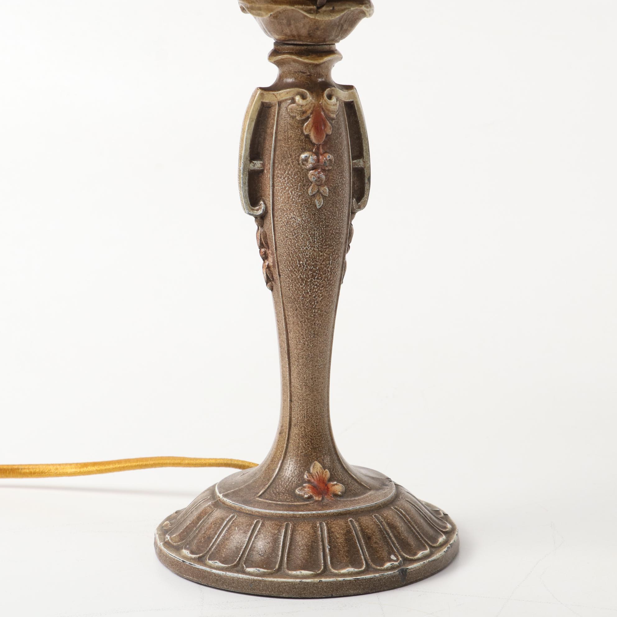 Art Nouveau Cast Metal Table Lamps with Reverse Painted Shades, Early/Mid 20th C