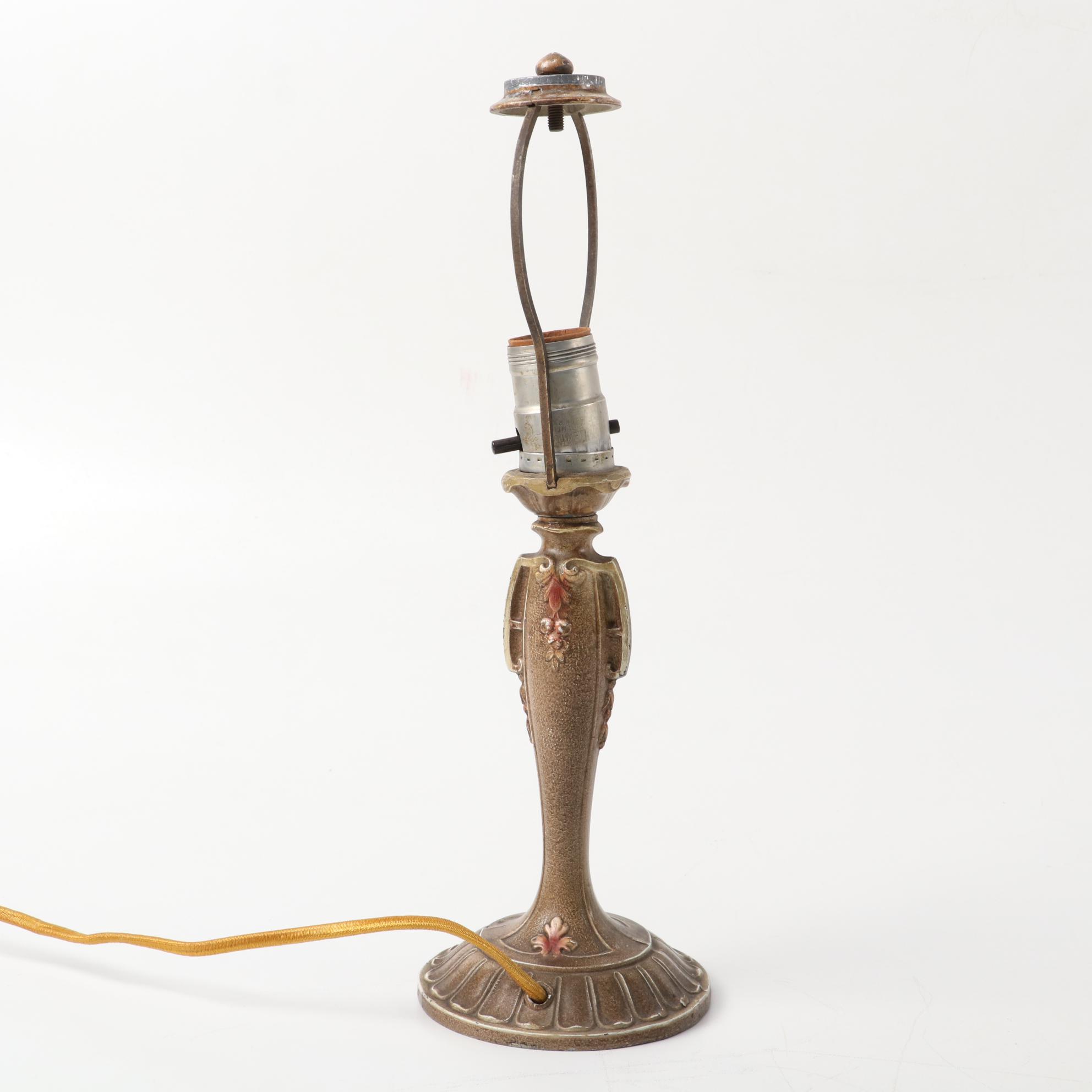 Art Nouveau Cast Metal Table Lamps with Reverse Painted Shades, Early/Mid 20th C