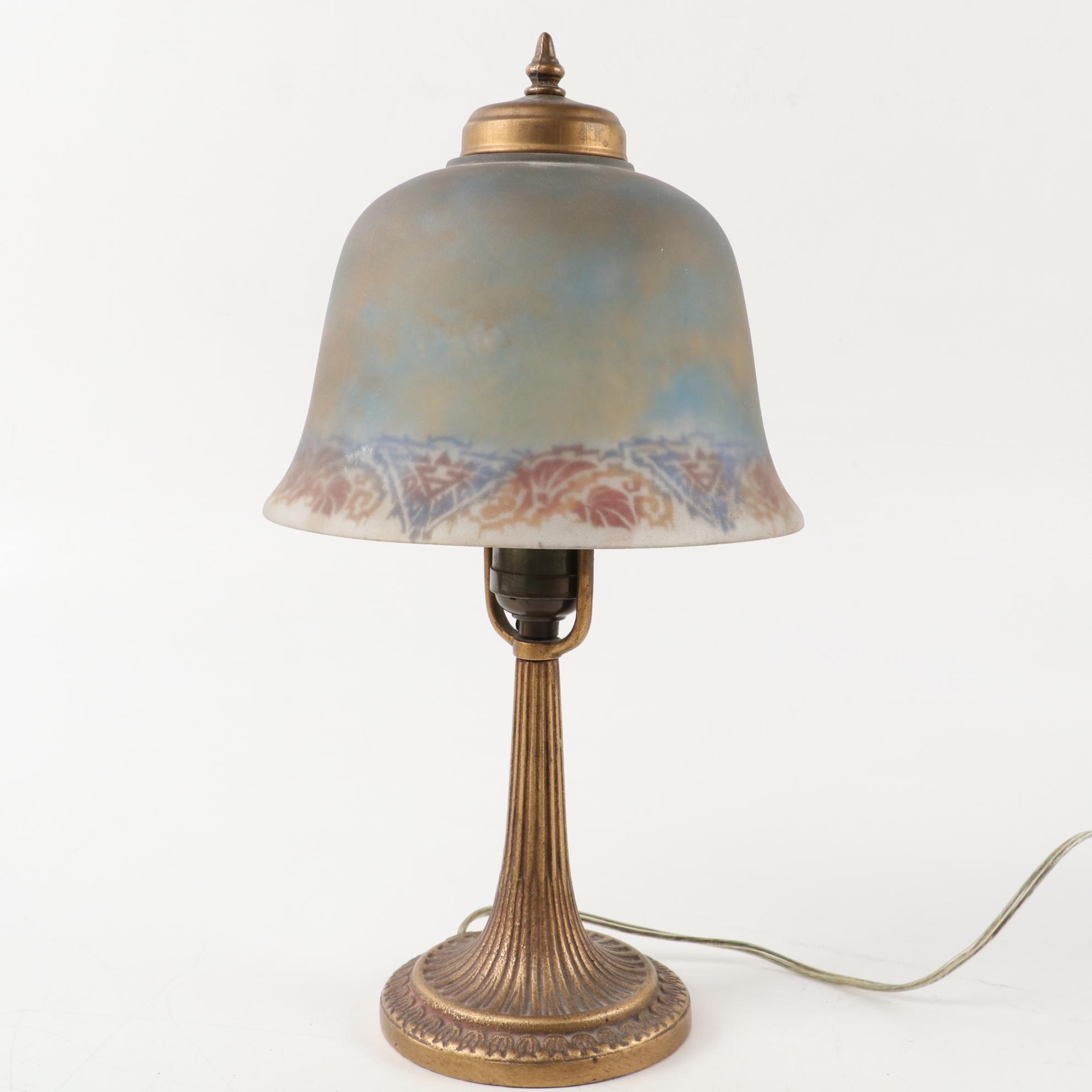 Art Nouveau Cast Metal Table Lamps with Reverse Painted Shades, Early/Mid 20th C