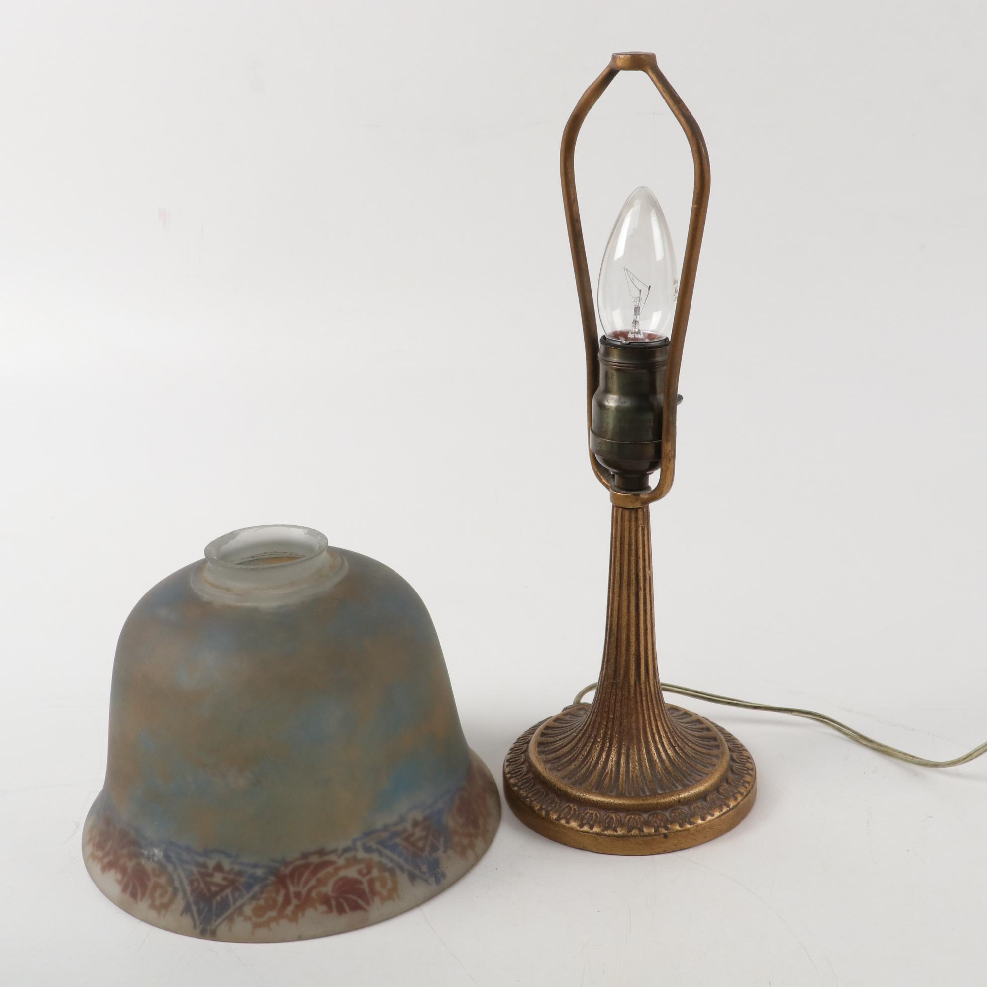 Art Nouveau Cast Metal Table Lamps with Reverse Painted Shades, Early/Mid 20th C