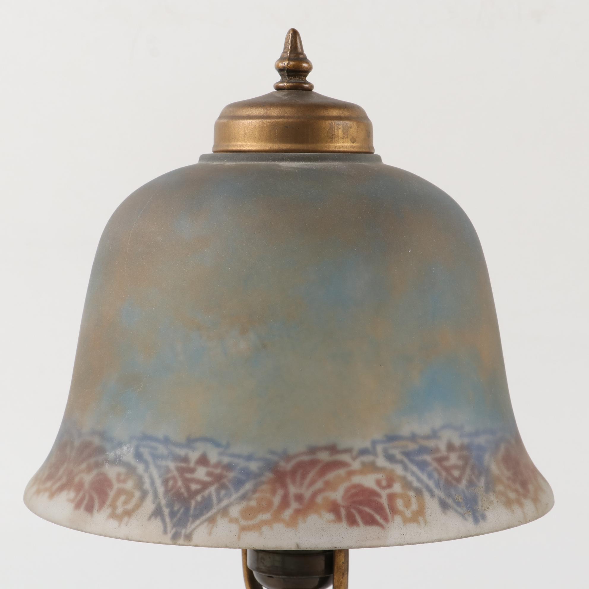 Art Nouveau Cast Metal Table Lamps with Reverse Painted Shades, Early/Mid 20th C