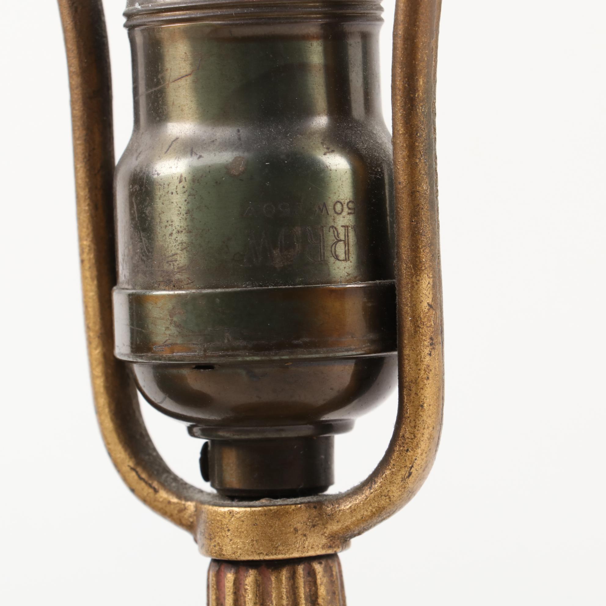 Art Nouveau Cast Metal Table Lamps with Reverse Painted Shades, Early/Mid 20th C