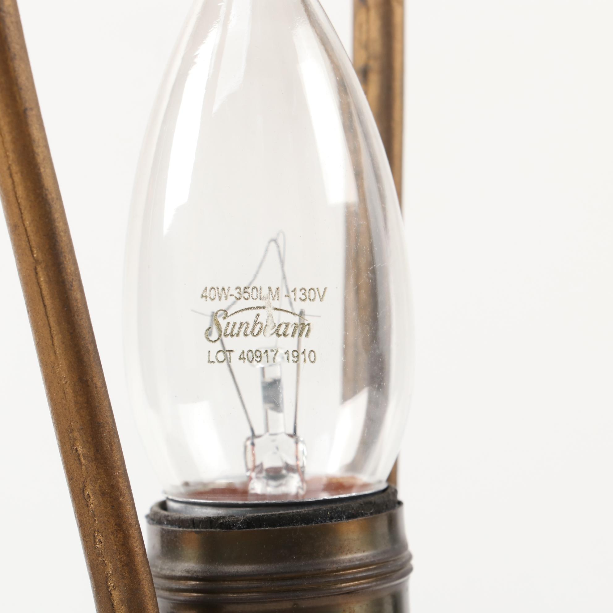 Art Nouveau Cast Metal Table Lamps with Reverse Painted Shades, Early/Mid 20th C