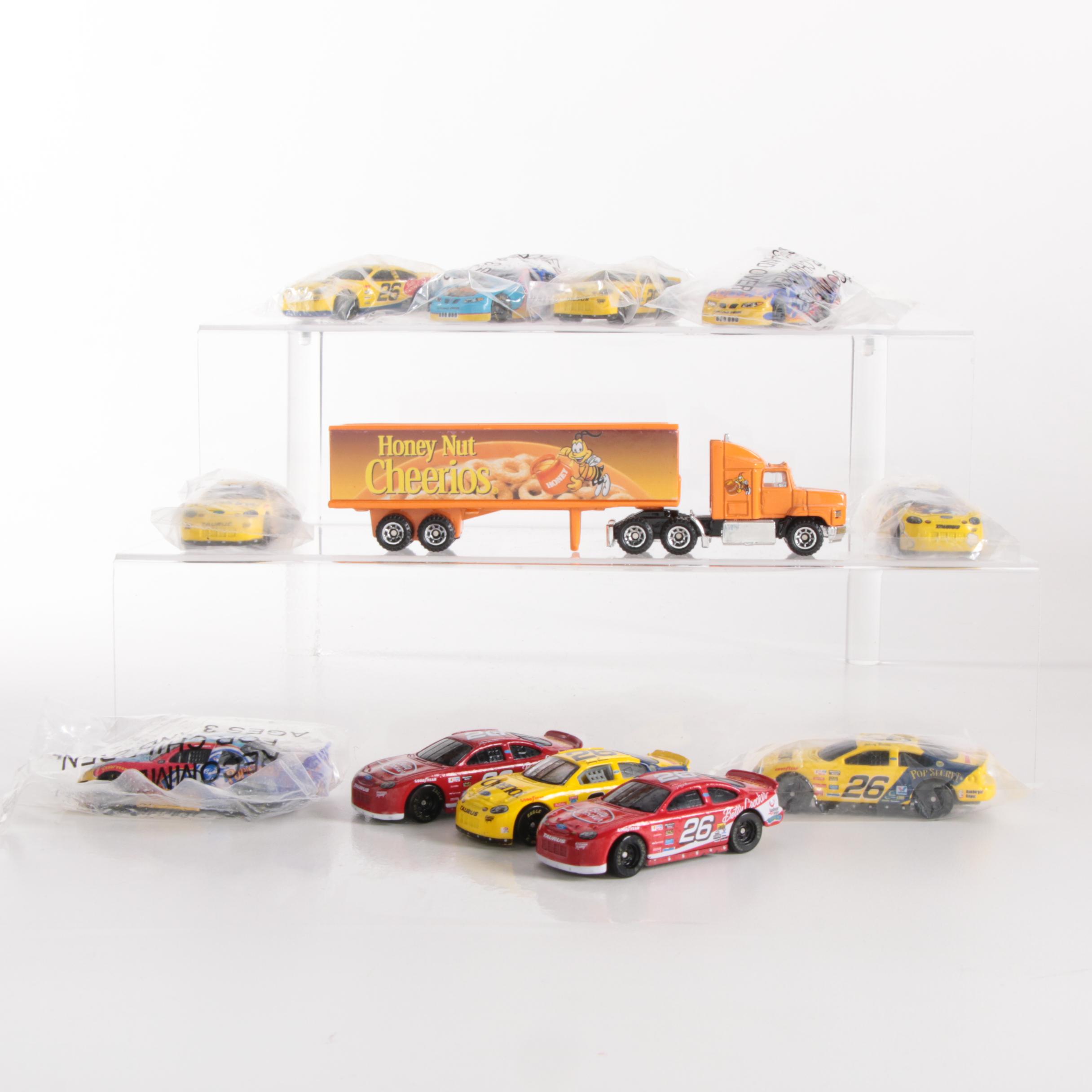 Matchbox Honey Nut Cheerioes Semi-Truck and Trailer with Other Branded Toy Cars