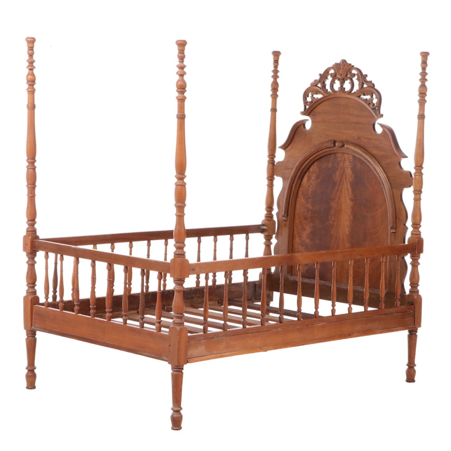 Child's Victorian Rococo Revival Walnut and Flame Mahogany Bed Frame