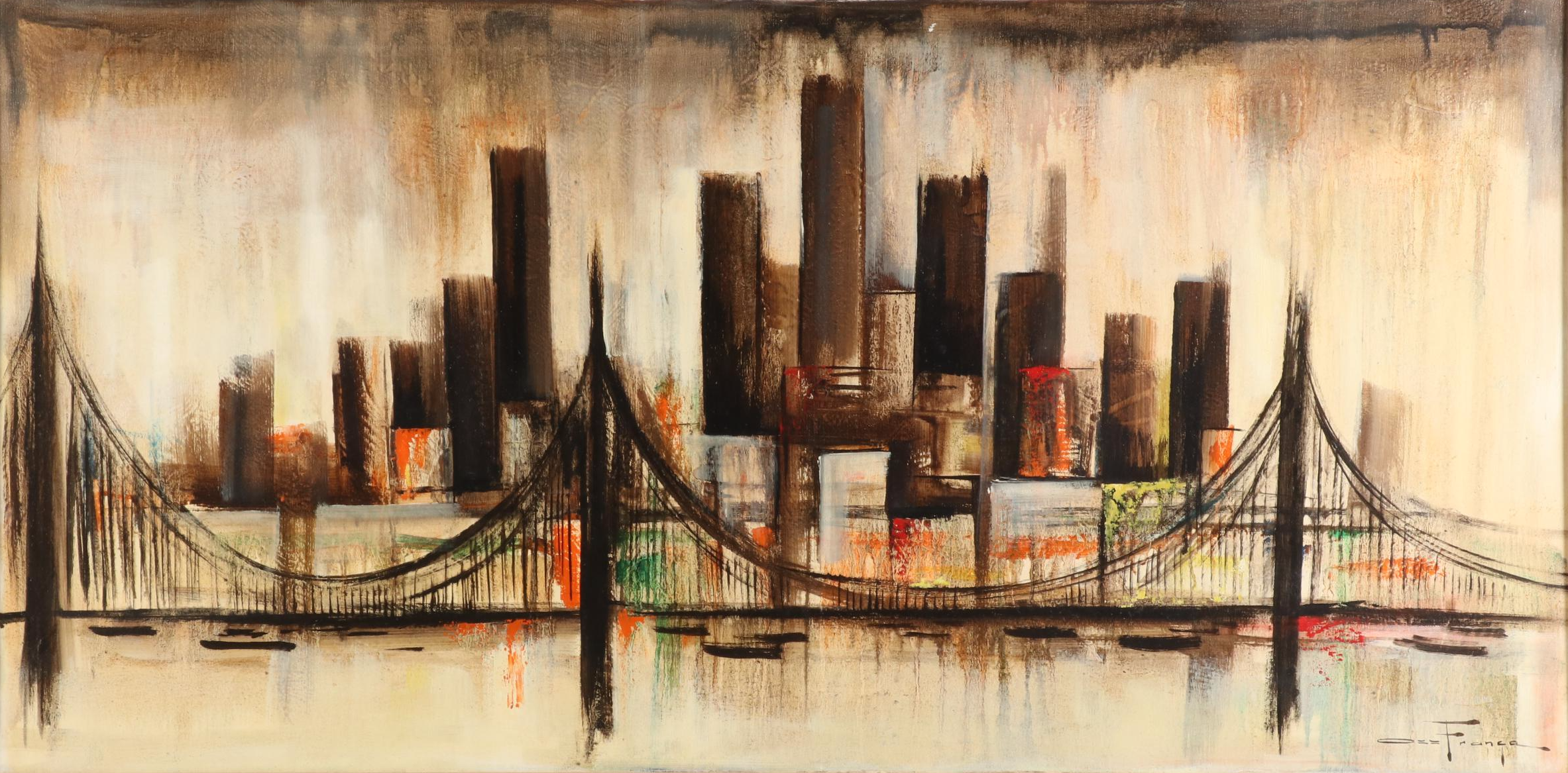 Ozz França Modernist Oil Painting "Study of City - Composition of City"