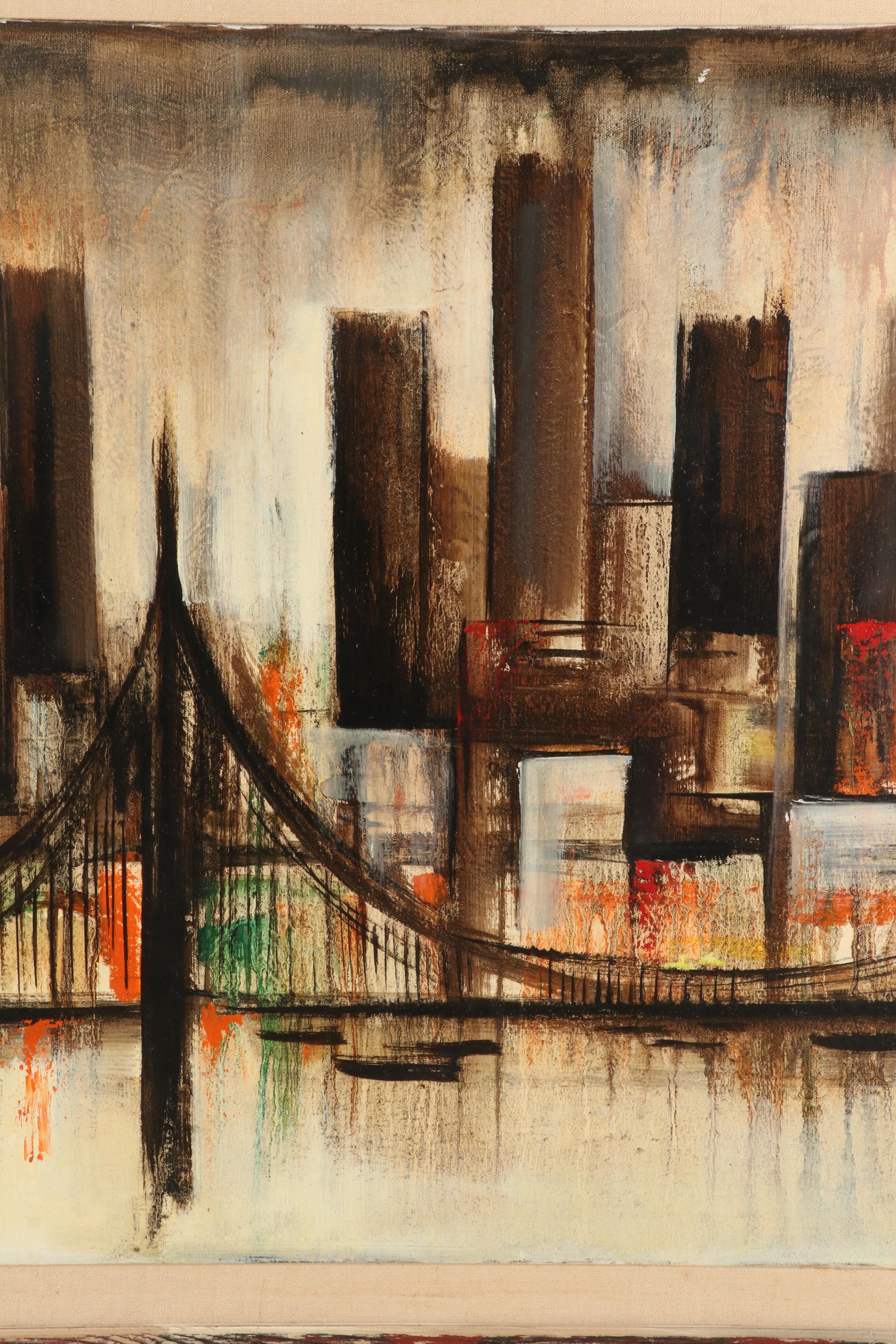 Ozz França Modernist Oil Painting "Study of City - Composition of City"