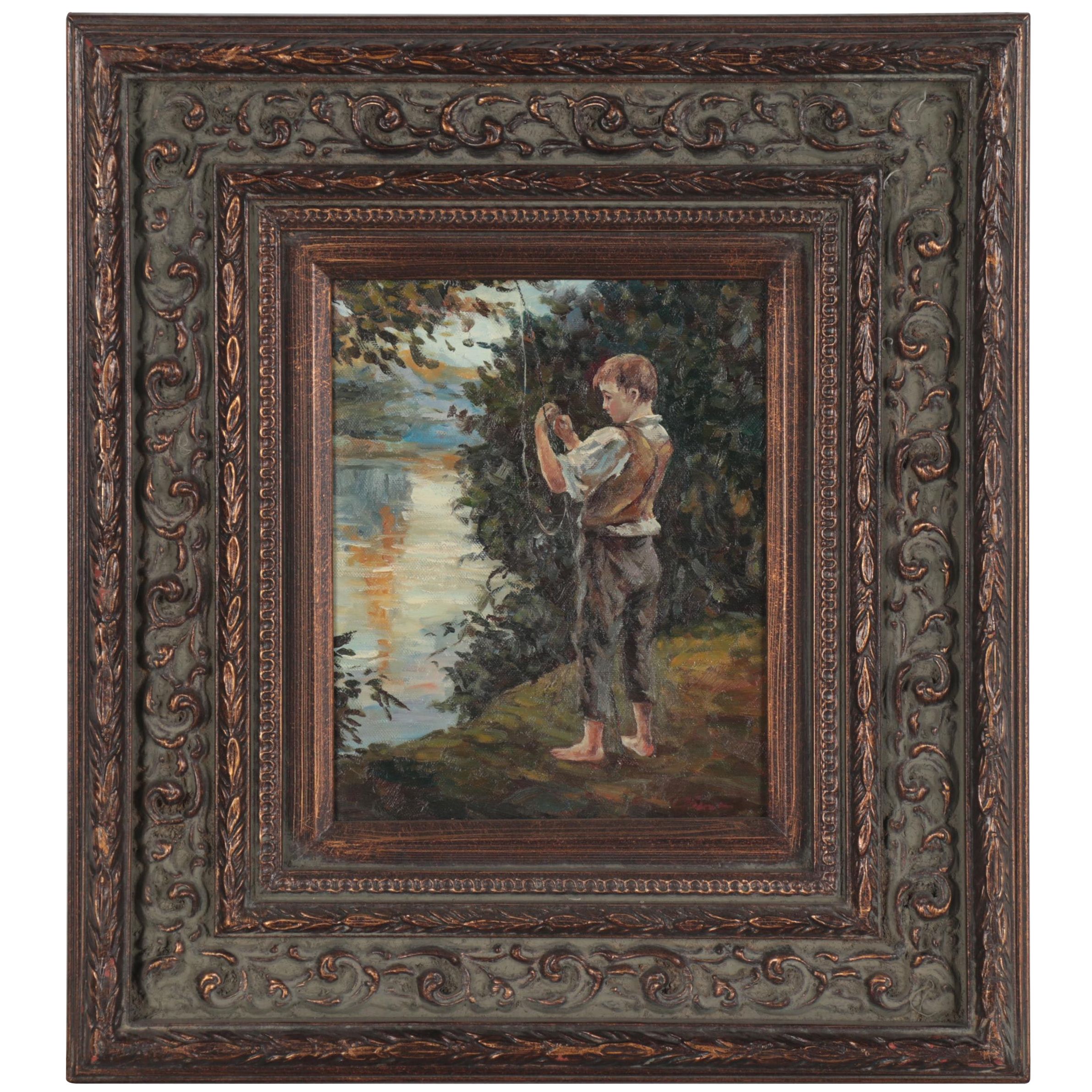 Oil Painting of Boy Fishing, circa 2000