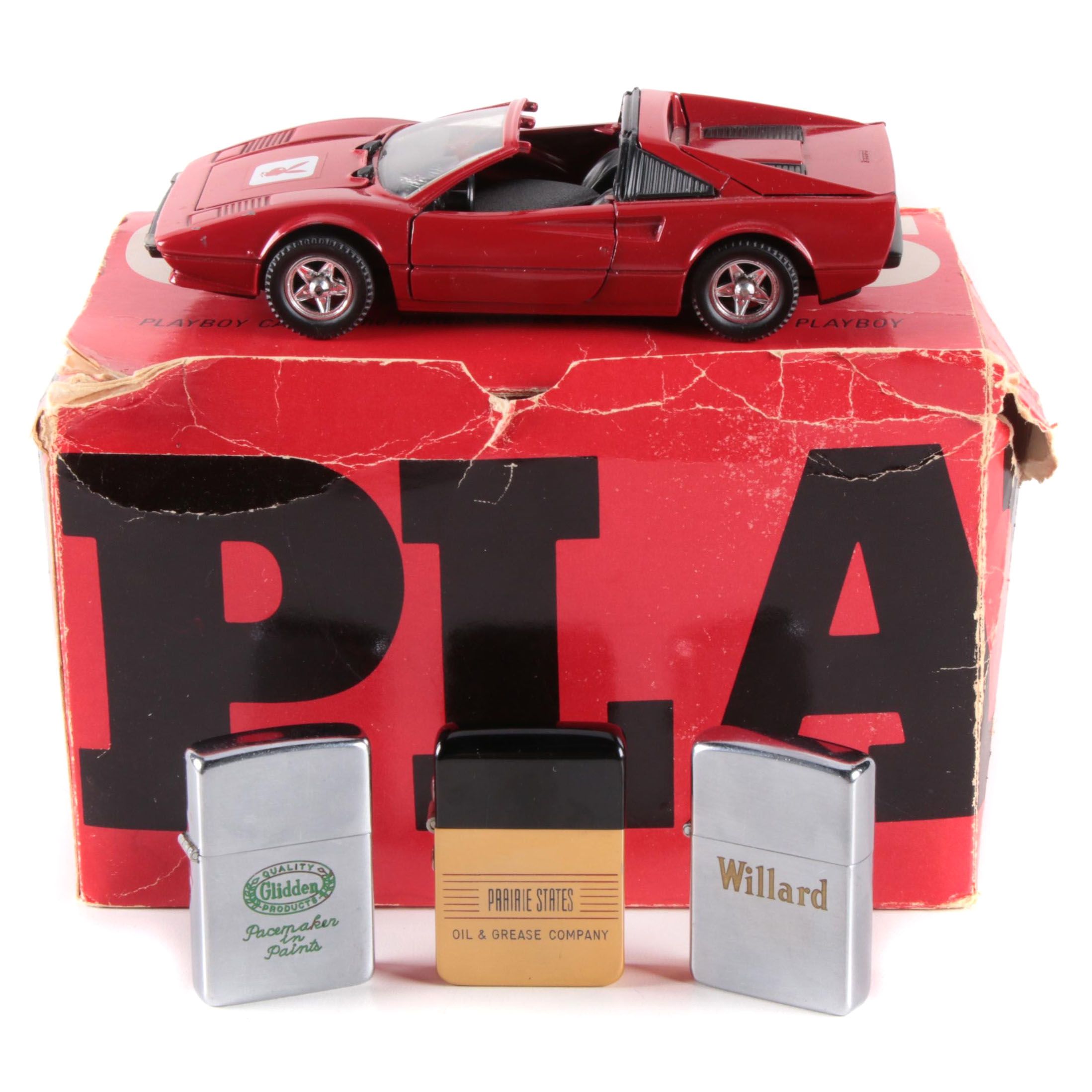 Zippo Lighters and 1981 Ferrari "Playboy" Diecast Car in Packaging