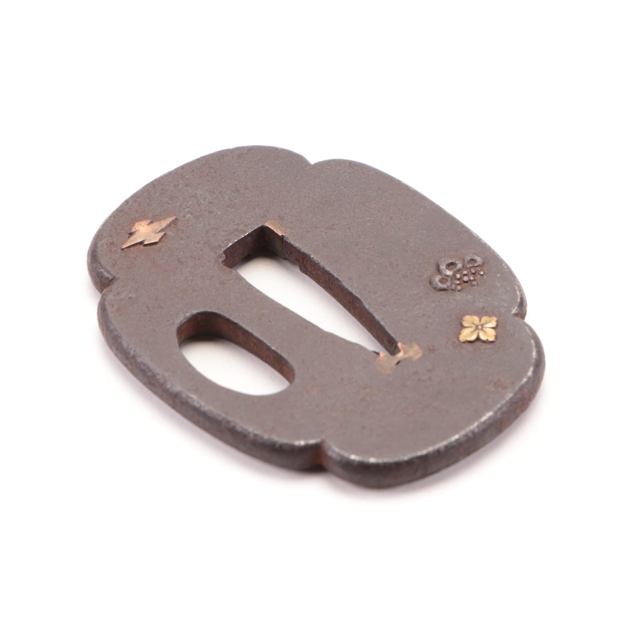 Japanese High-Relief Inlay Tsuba Sword Guard, 20th Century
