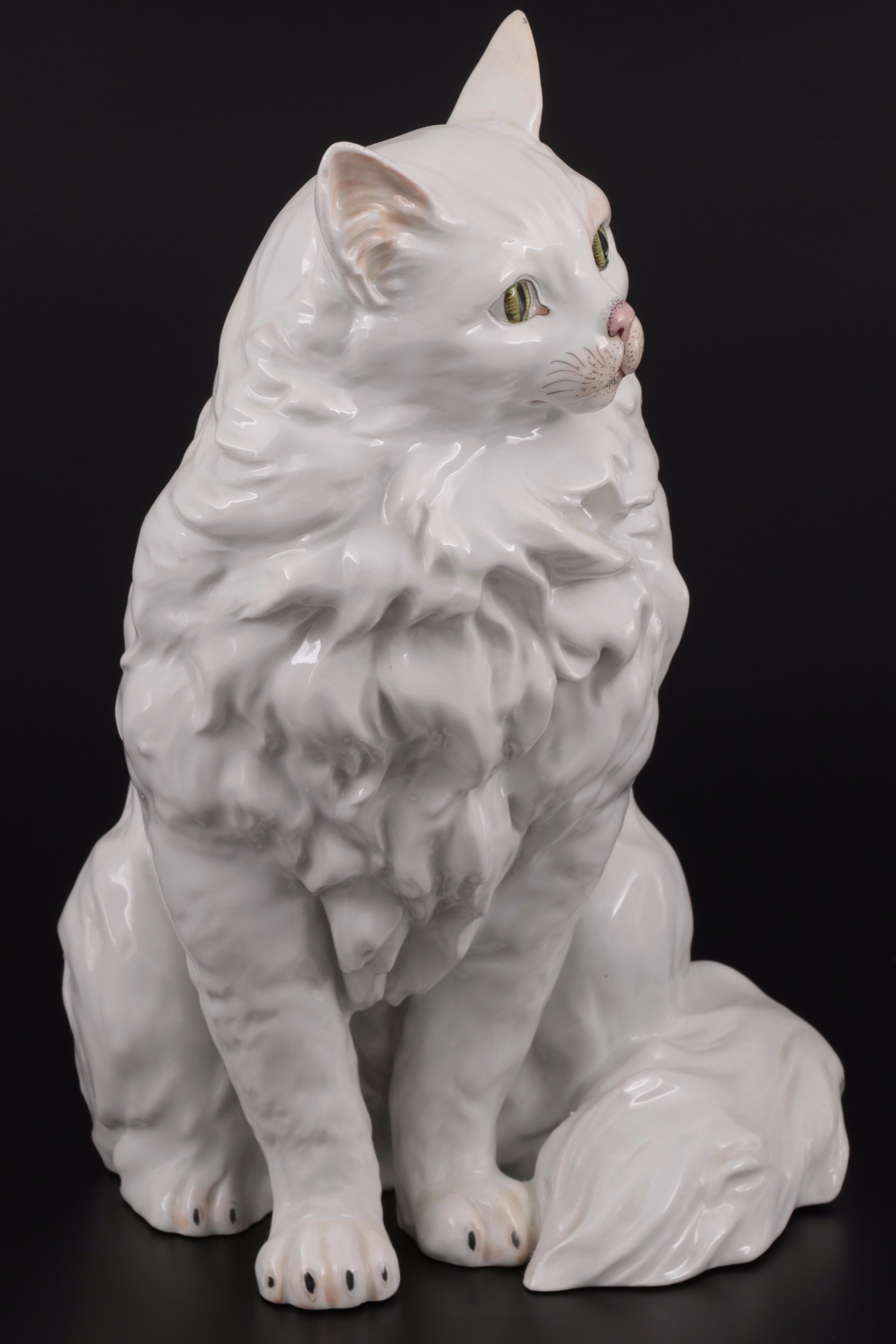 Carl Thieme Potschapple Cat Figurine, Early to Mid 20th Century