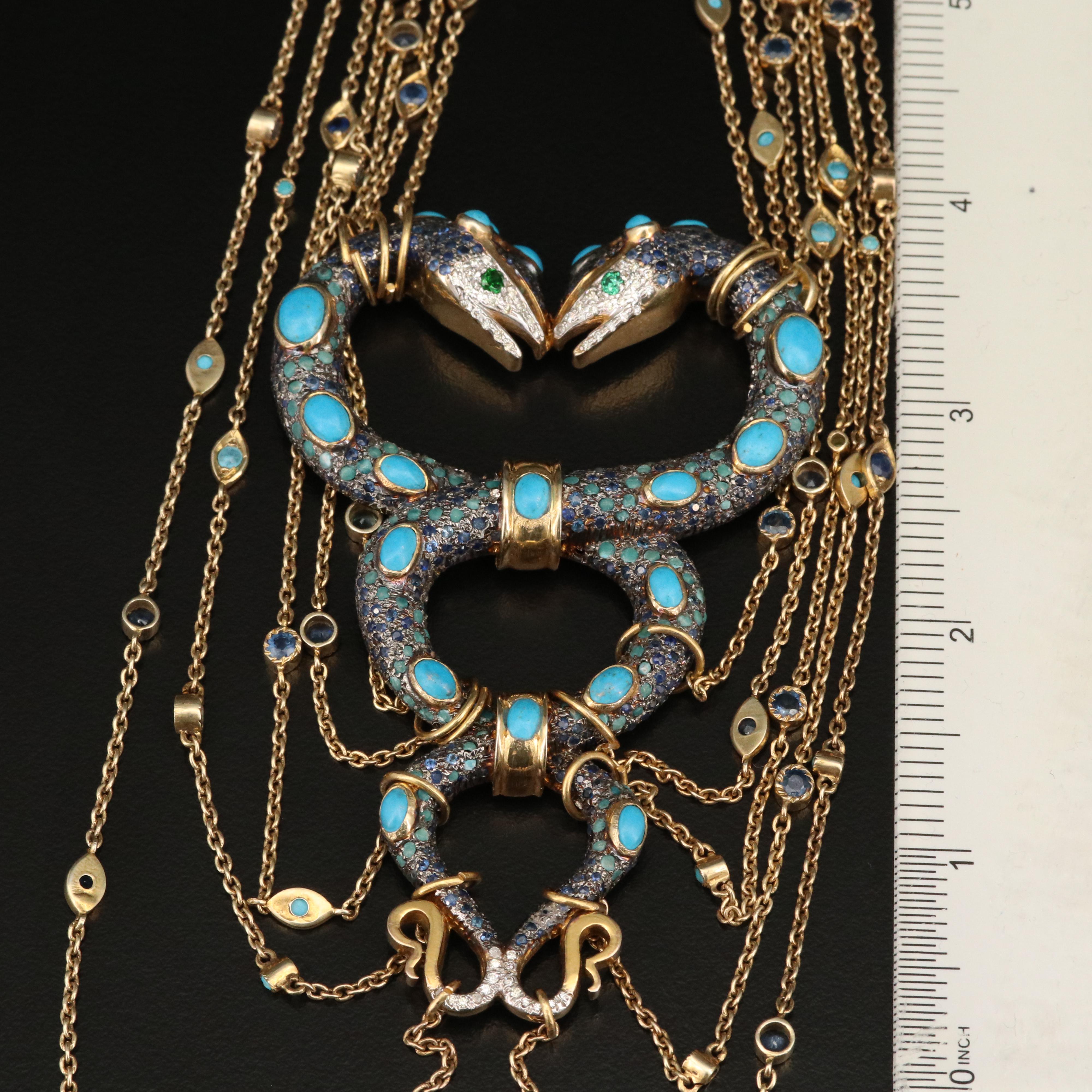 Sterling Diamond, Sapphire and Cubic Intertwined Snakes Festoon Necklace