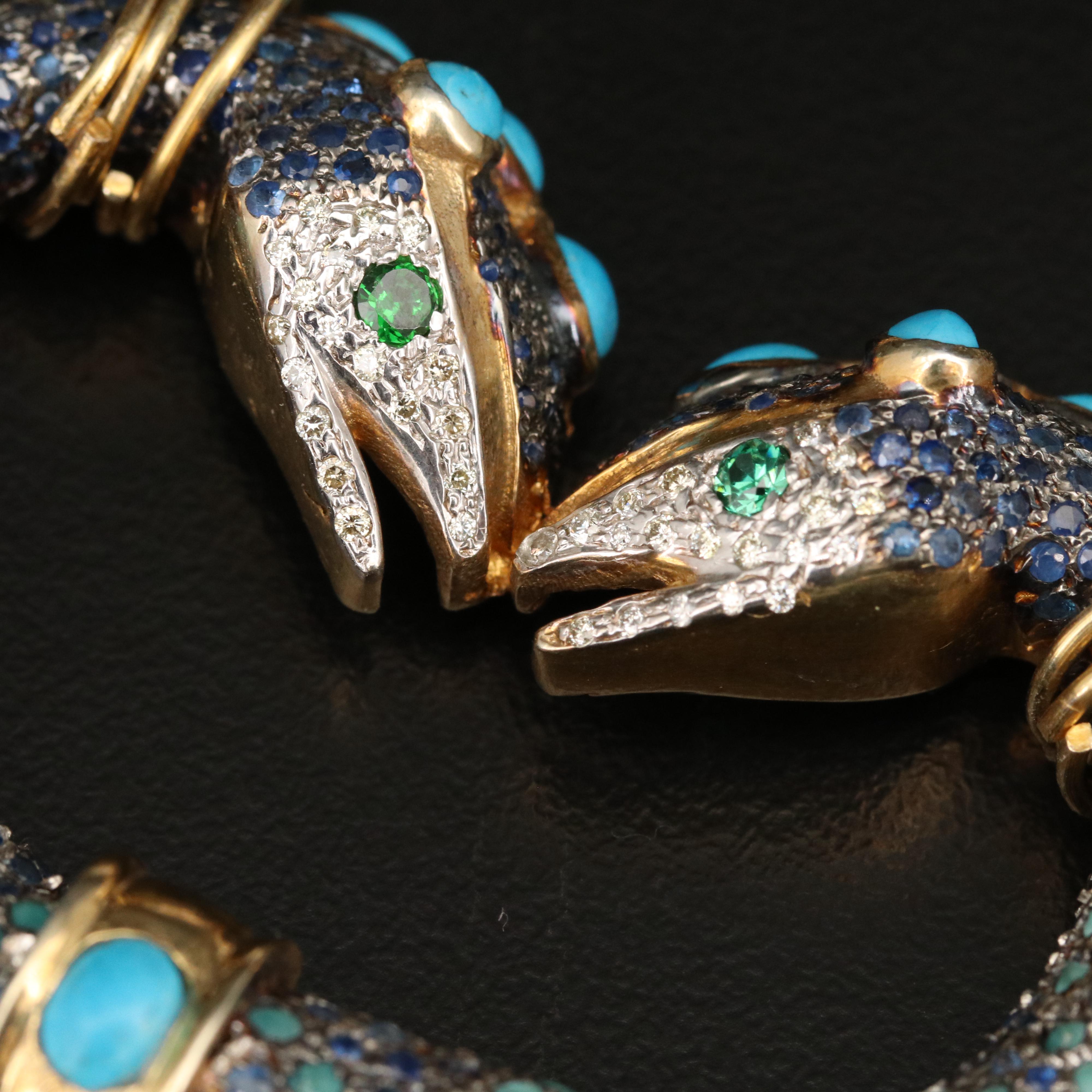 Sterling Diamond, Sapphire and Cubic Intertwined Snakes Festoon Necklace