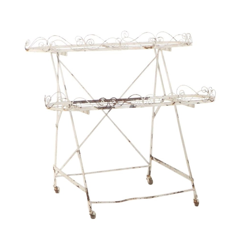 Late Victorian White-Painted Wirework Two-Tier Plant Stand