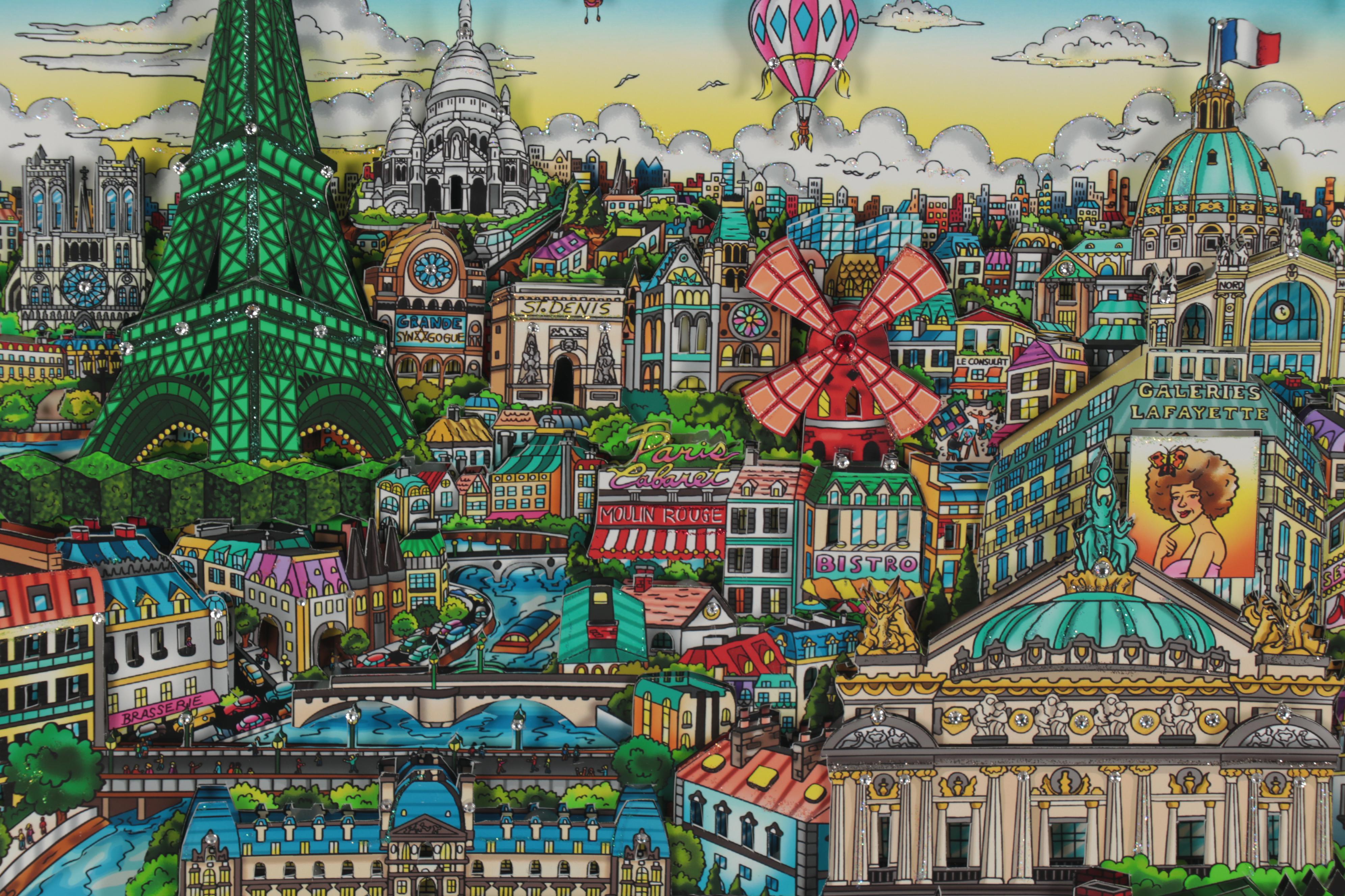 Charles Fazzino Mixed Media Collage "Under the Paris Sky," 2018