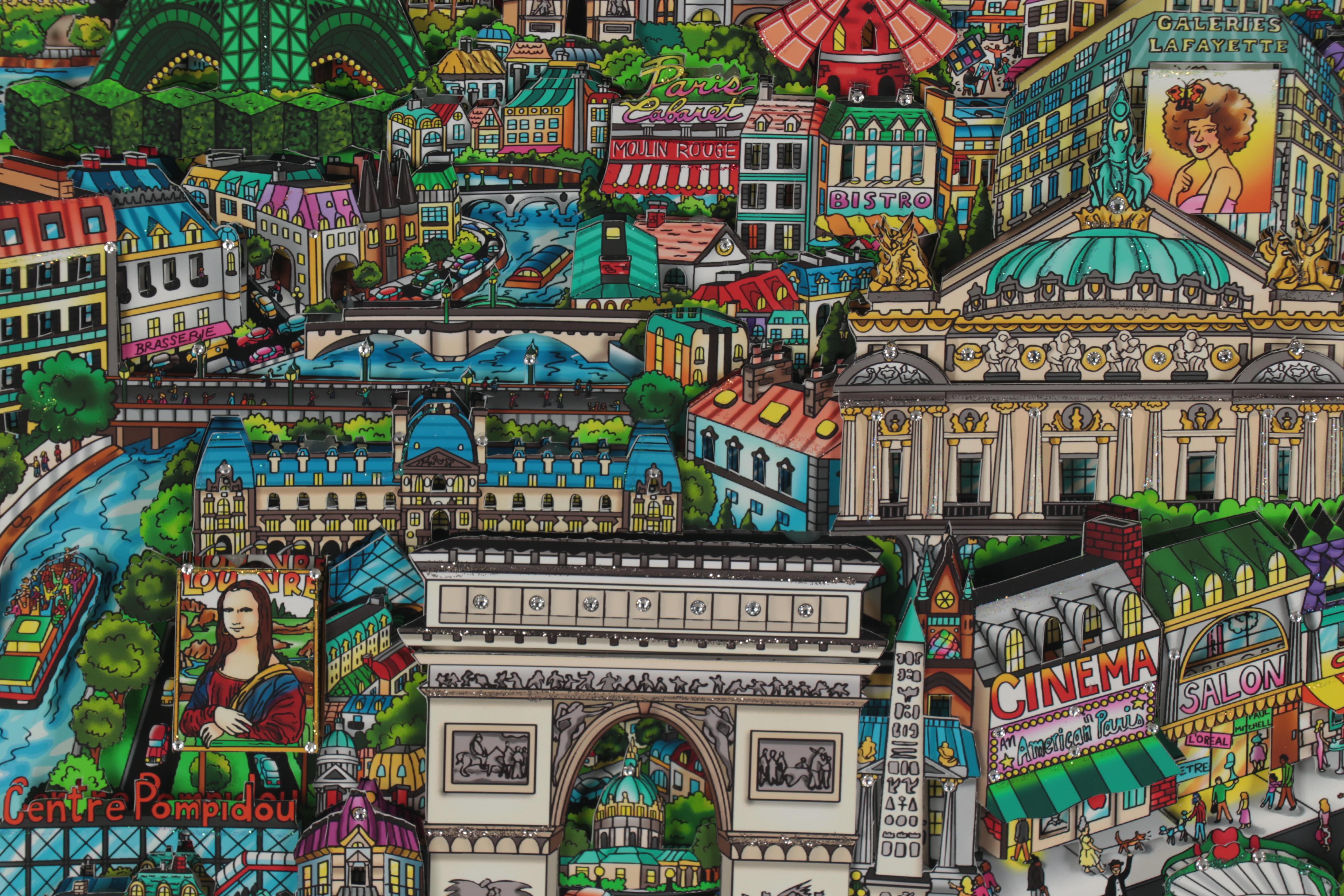 Charles Fazzino Mixed Media Collage "Under the Paris Sky," 2018