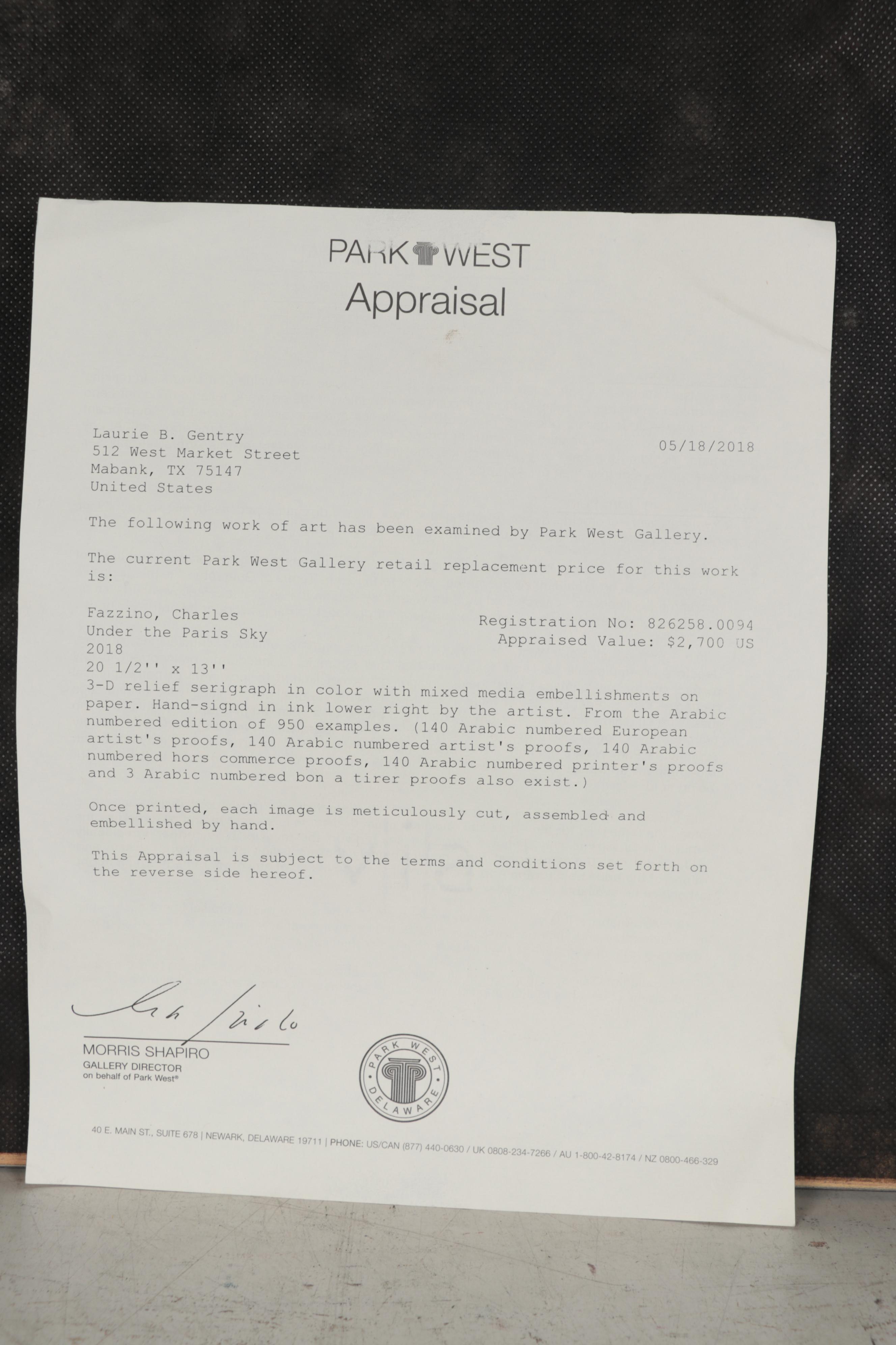 Charles Fazzino Mixed Media Collage "Under the Paris Sky," 2018