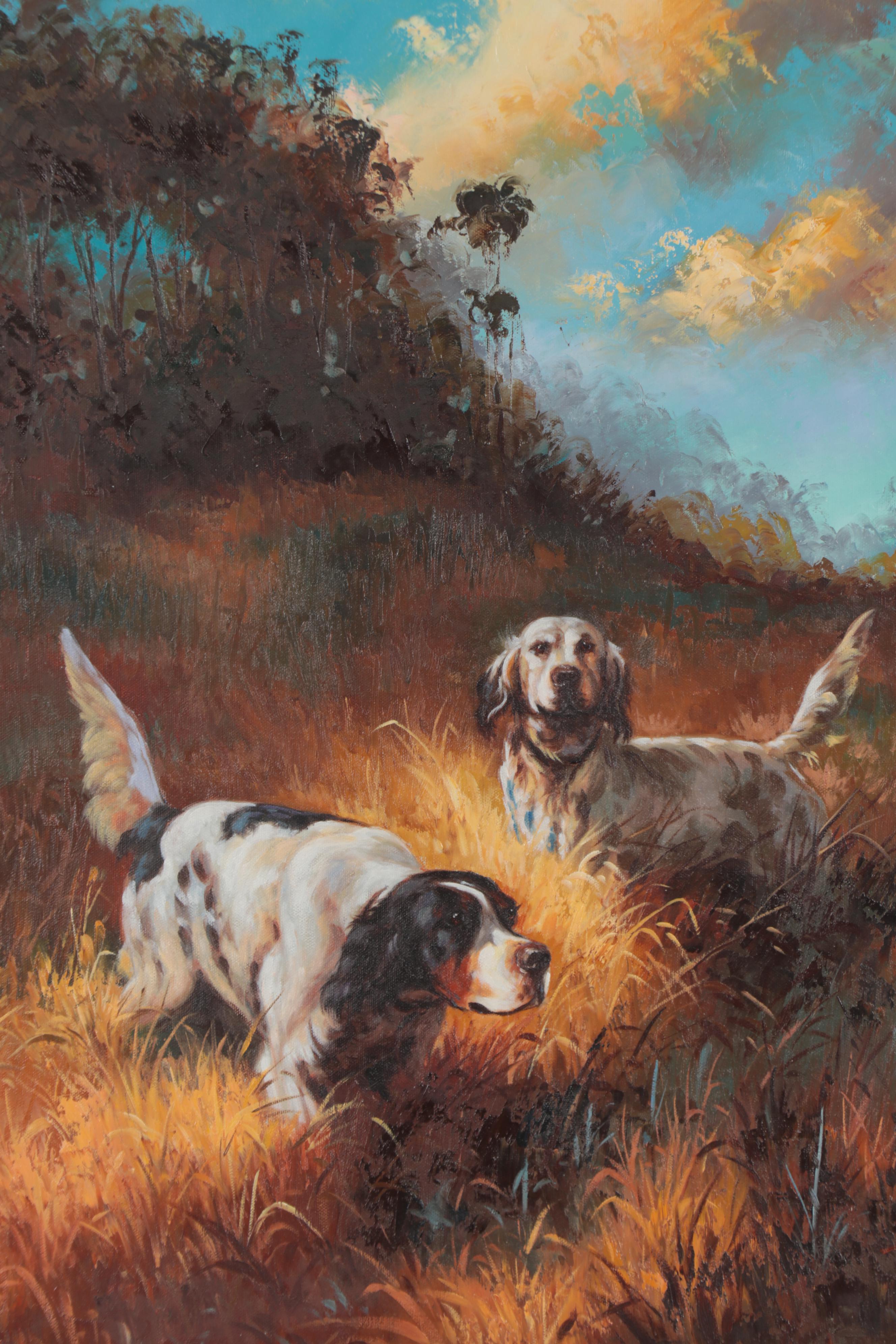 Oil Painting after K. Rizo of Hunting Dog, Late 20th Century