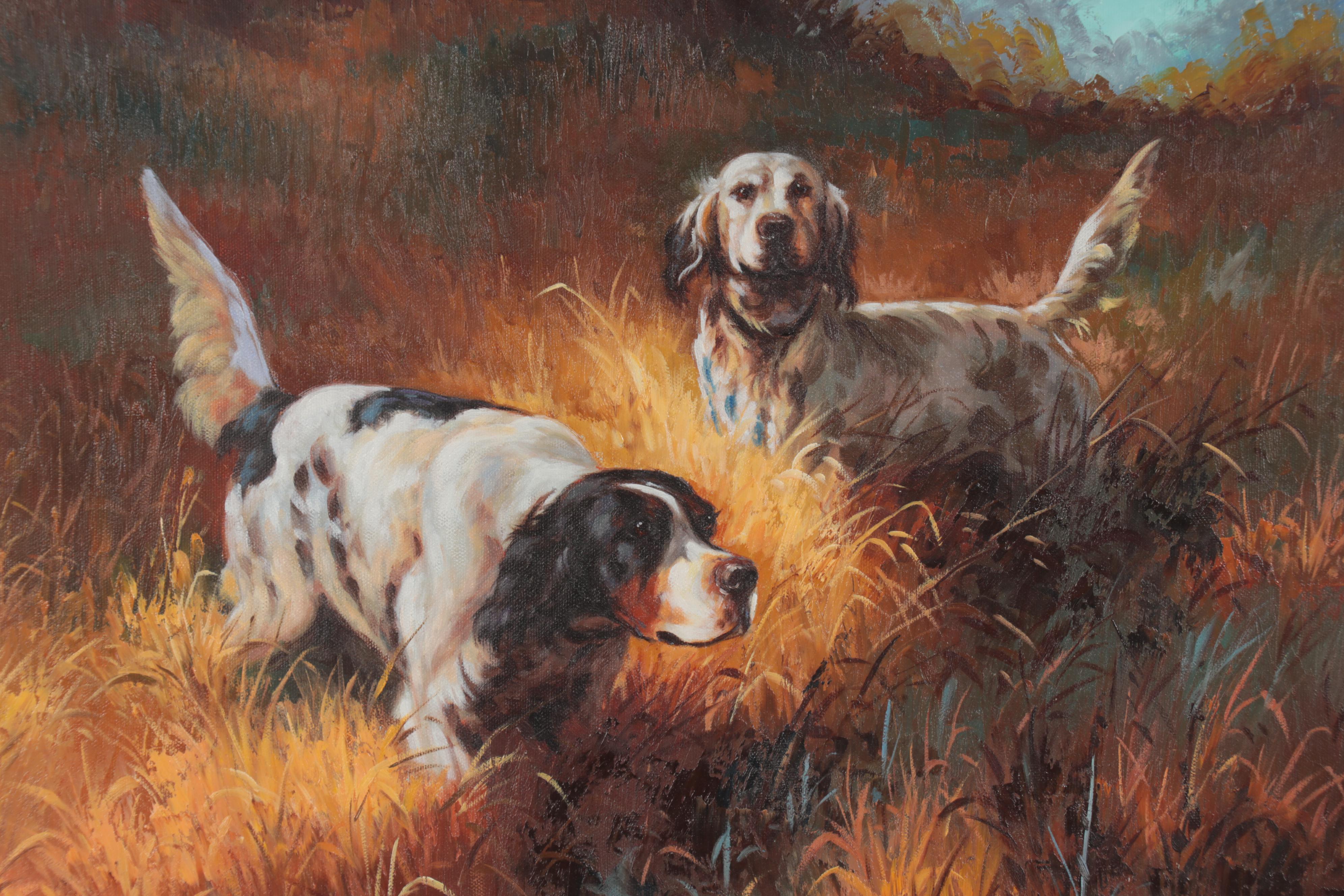 Oil Painting after K. Rizo of Hunting Dog, Late 20th Century